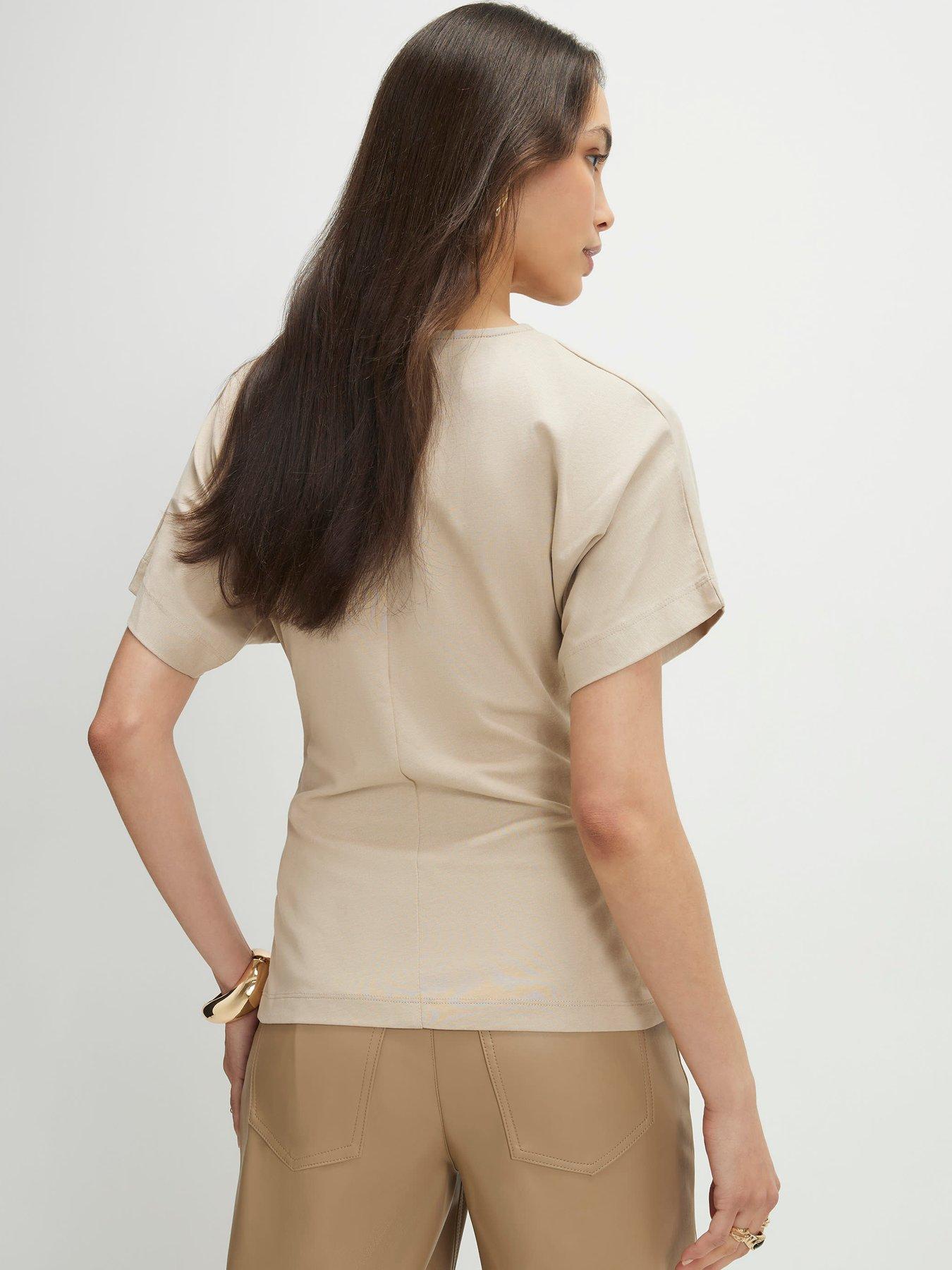 Image 2 of 4 of River Island Short Sleeve Ruched Front T-Shirt - Beige