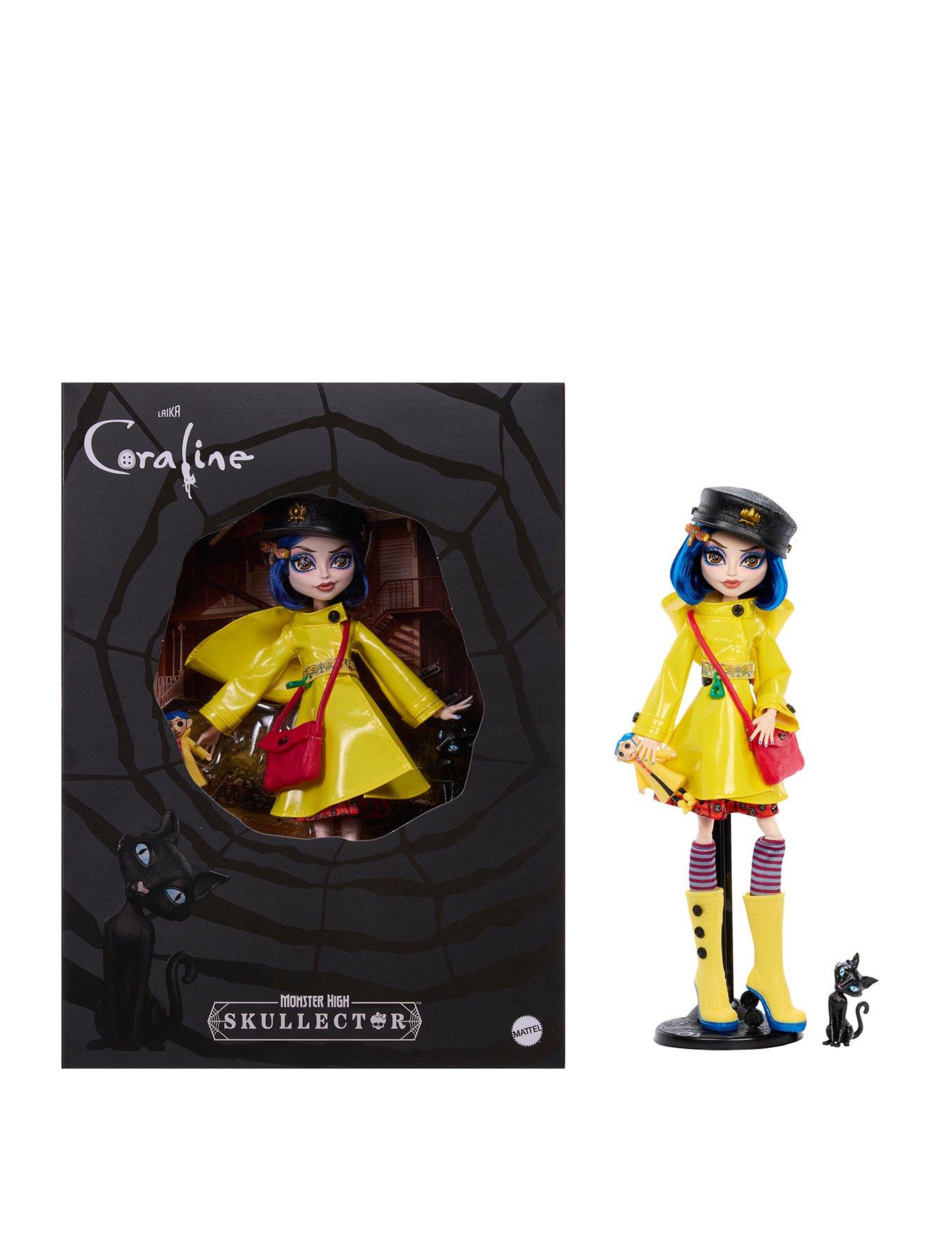 Monster High Skullector Coraline Collectible Doll in Yellow Raincoat with Cat