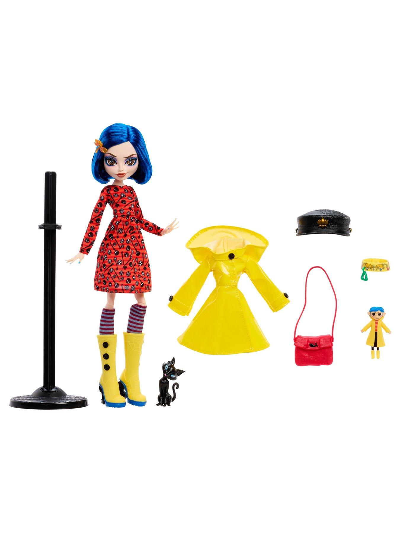 Image 2 of 7 of Monster High Skullector Coraline Collectible Doll in Yellow Raincoat with Cat