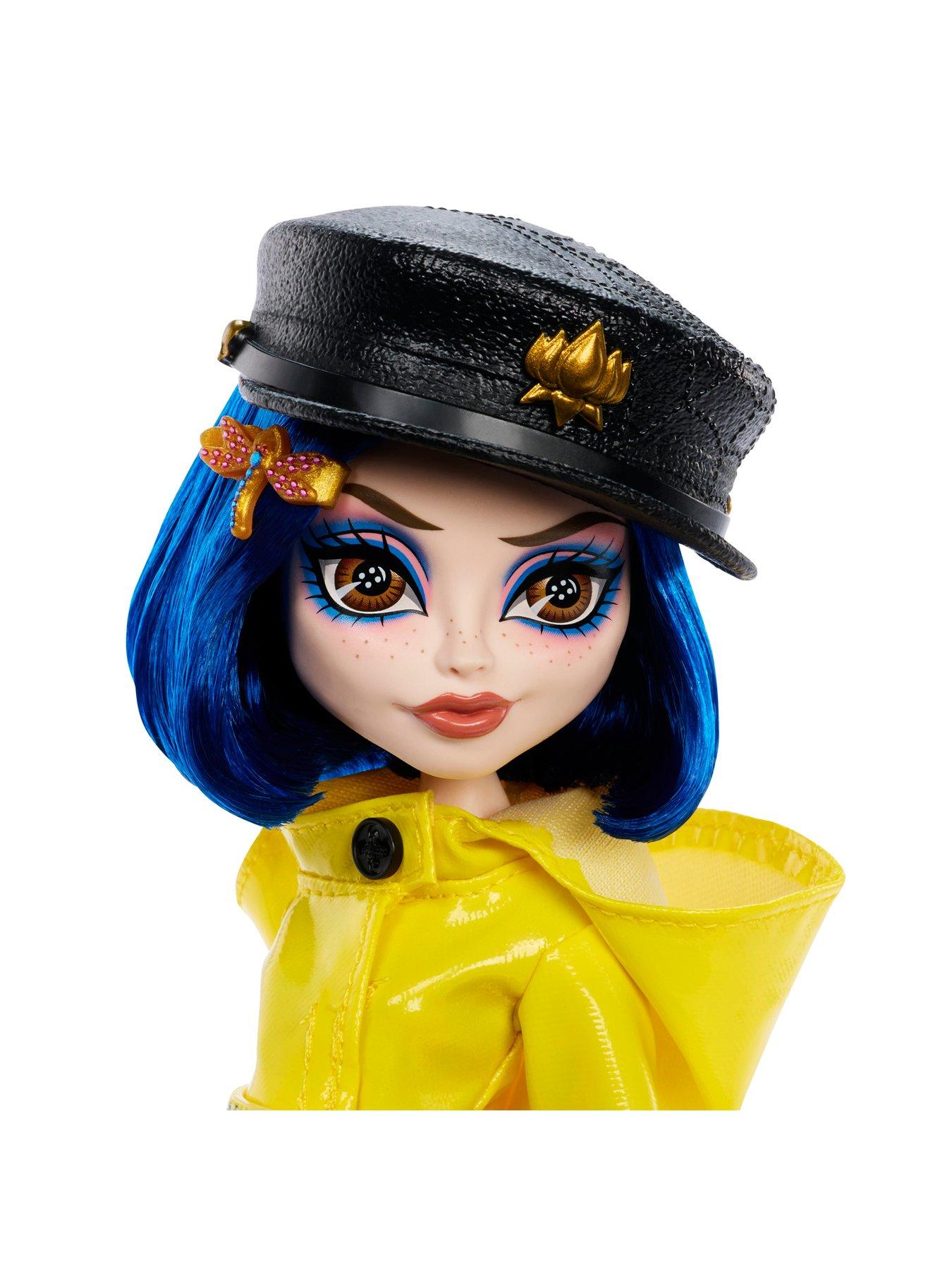 Image 3 of 7 of Monster High Skullector Coraline Collectible Doll in Yellow Raincoat with Cat