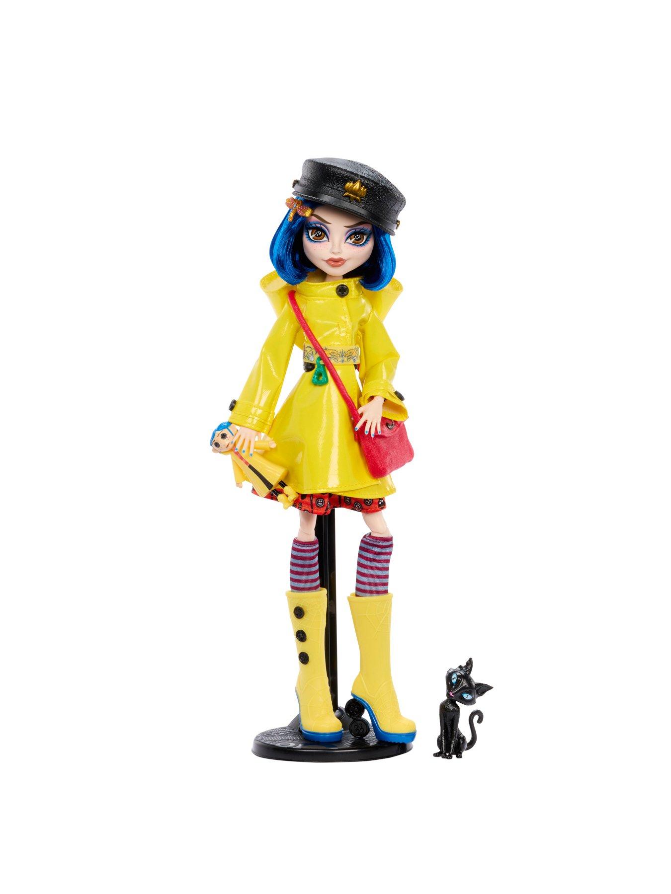 Image 4 of 7 of Monster High Skullector Coraline Collectible Doll in Yellow Raincoat with Cat