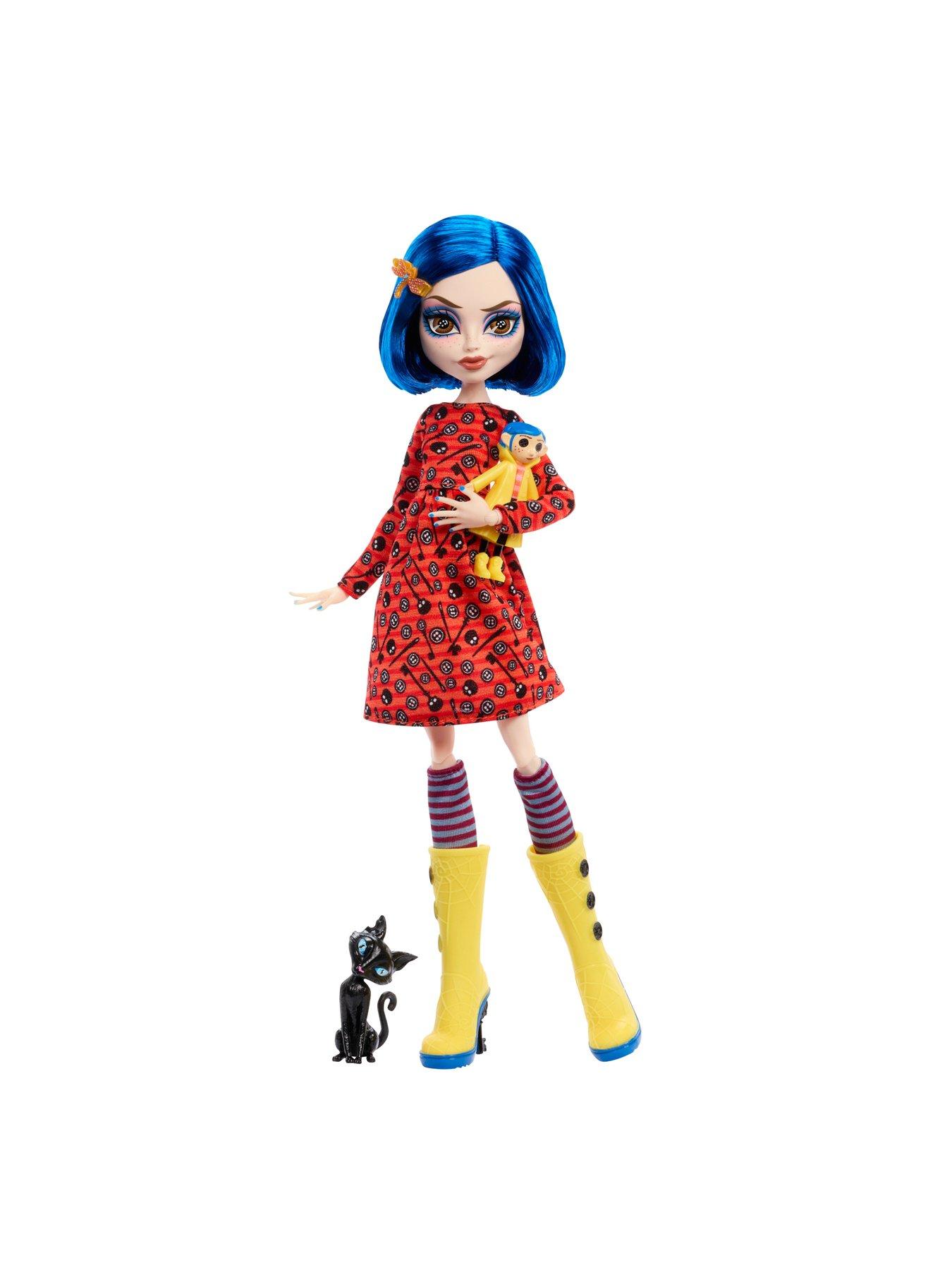Image 5 of 7 of Monster High Skullector Coraline Collectible Doll in Yellow Raincoat with Cat