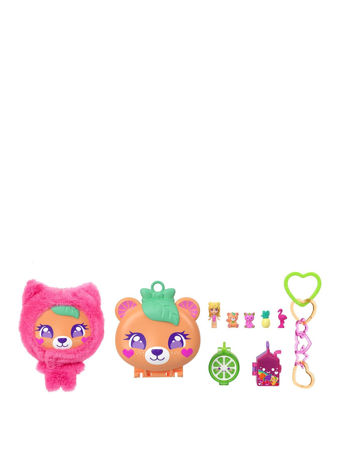 Polly Pocket Plushie Bear Compact, Doll  &  Keychain Playset with Pets, Fruit Themed Accessories