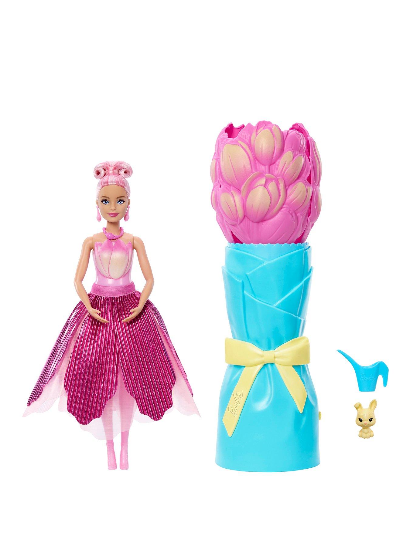 Barbie Petal Pop Scented Fashion Doll with Pink Tulip Dress, Reveal Accessories like Bunny  &  More
