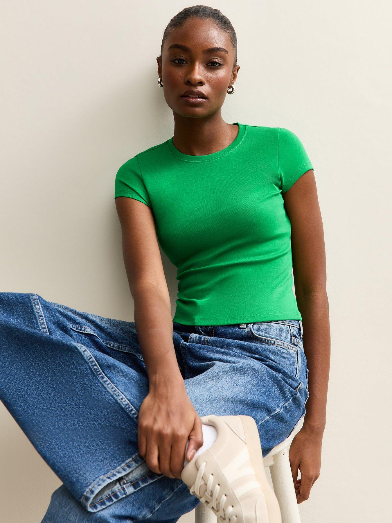 New Look Short Sleeve Fitted Top - Dark Green