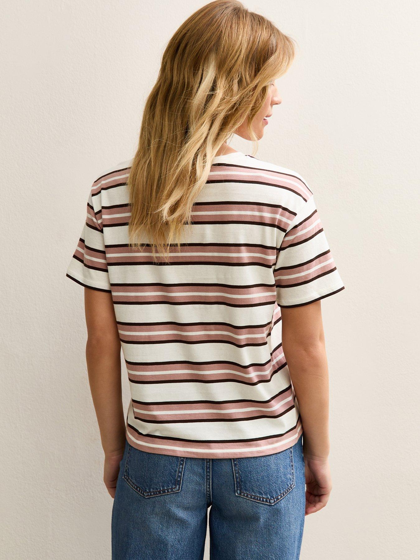 Image 2 of 5 of New Look Boxy Short Sleeve Stripe T-Shirt - Cream