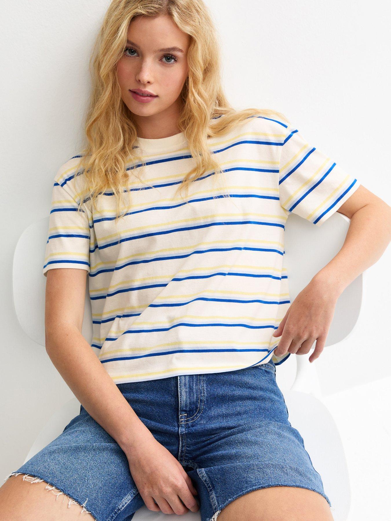 New Look White Striped Boxy Fit T-Shirt - Cream