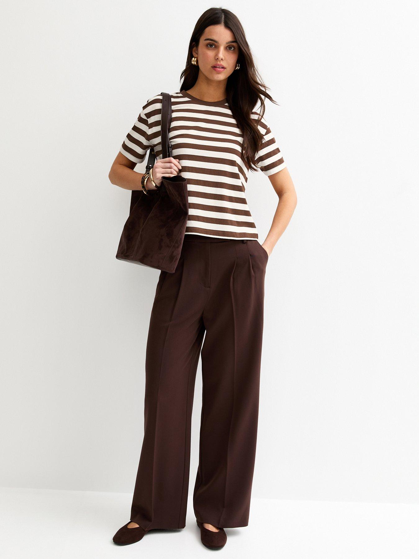 Image 3 of 5 of New Look Cotton Striped Boxy T-Shirt - Brown