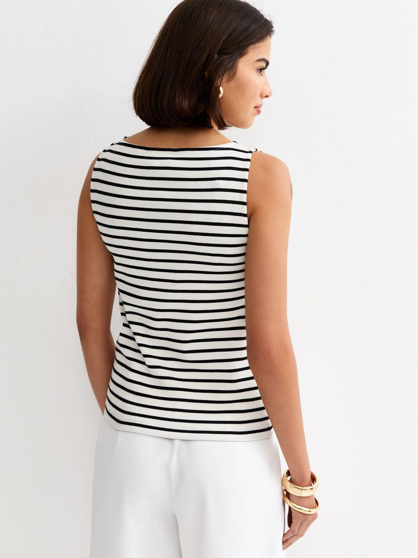 Image 2 of 5 of New Look Black Striped Button Through Tank Top