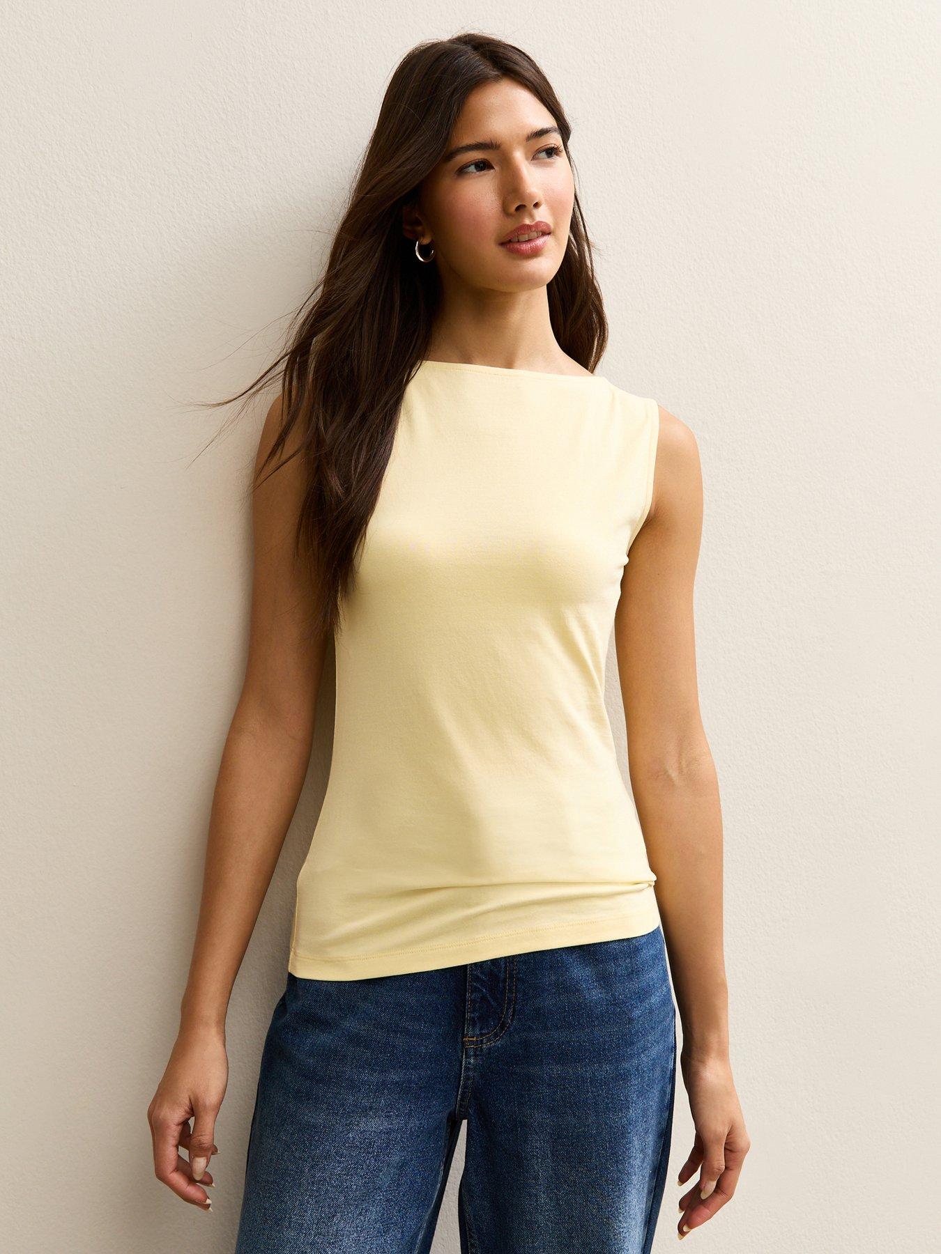 Image 1 of 5 of New Look Light Yellow Slash Neck Vest Top