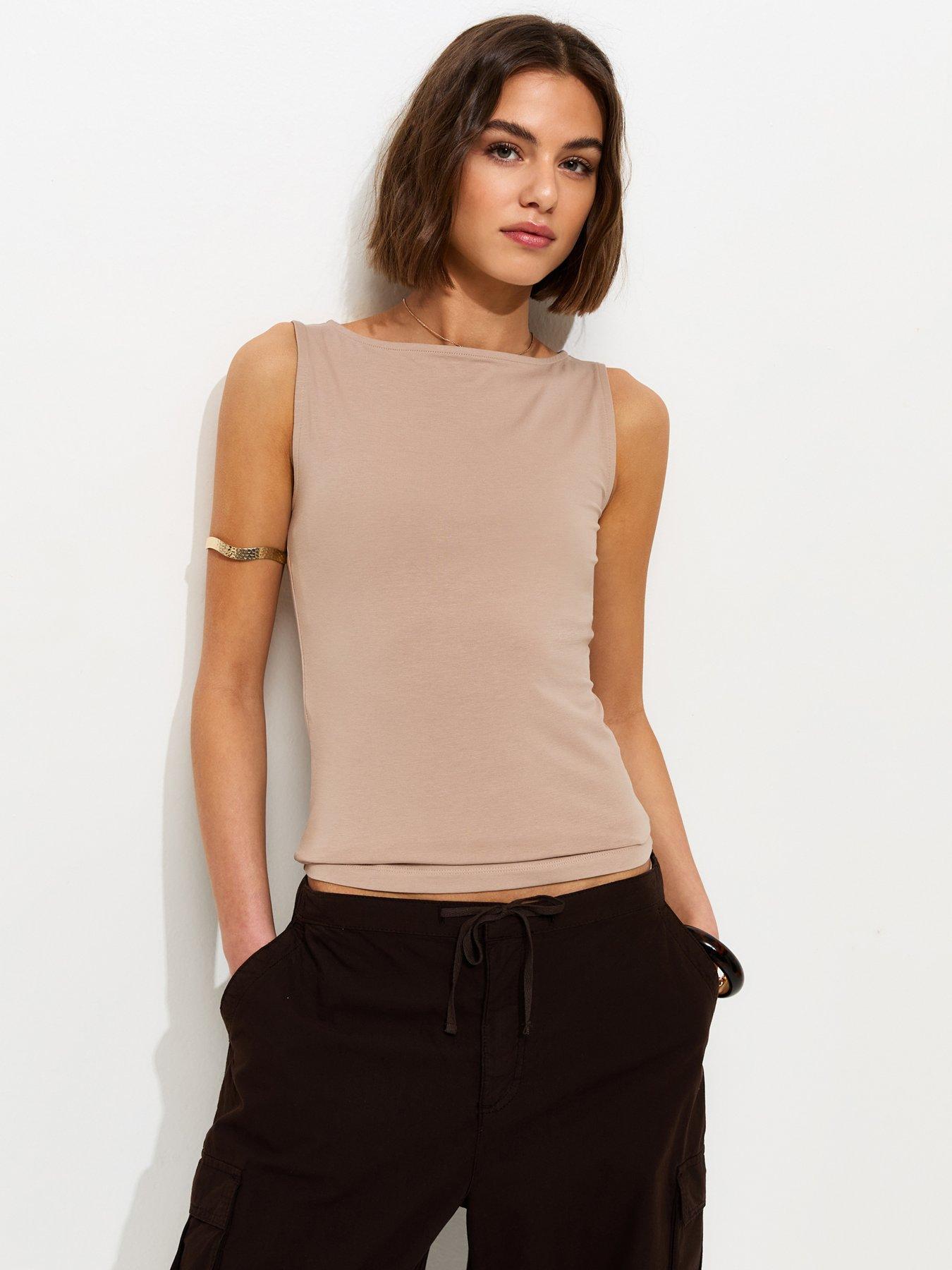 Image 1 of 5 of New Look Slash Neck Vest Top - Mink