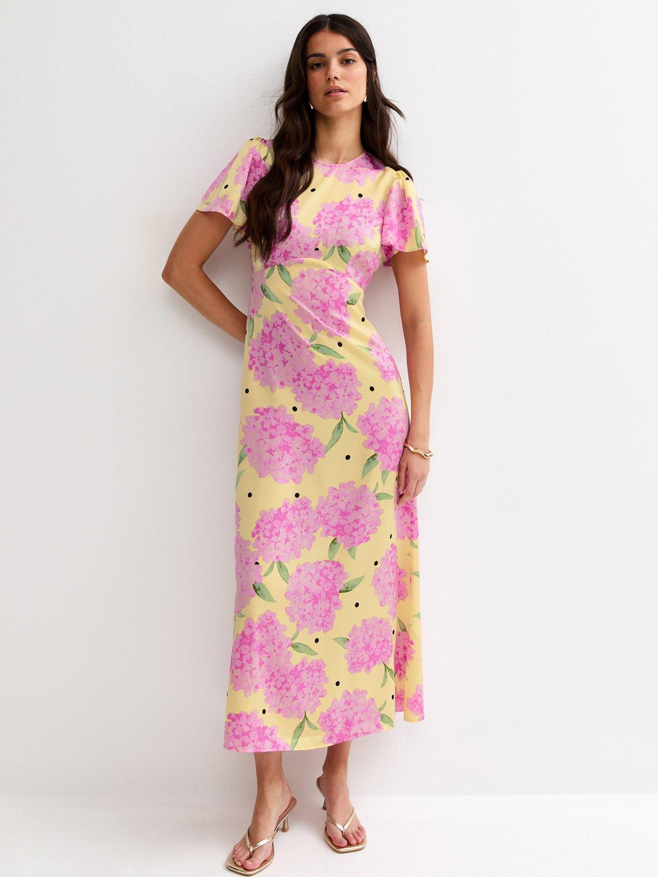 New Look Yellow Floral Short Sleeve Midi Dress