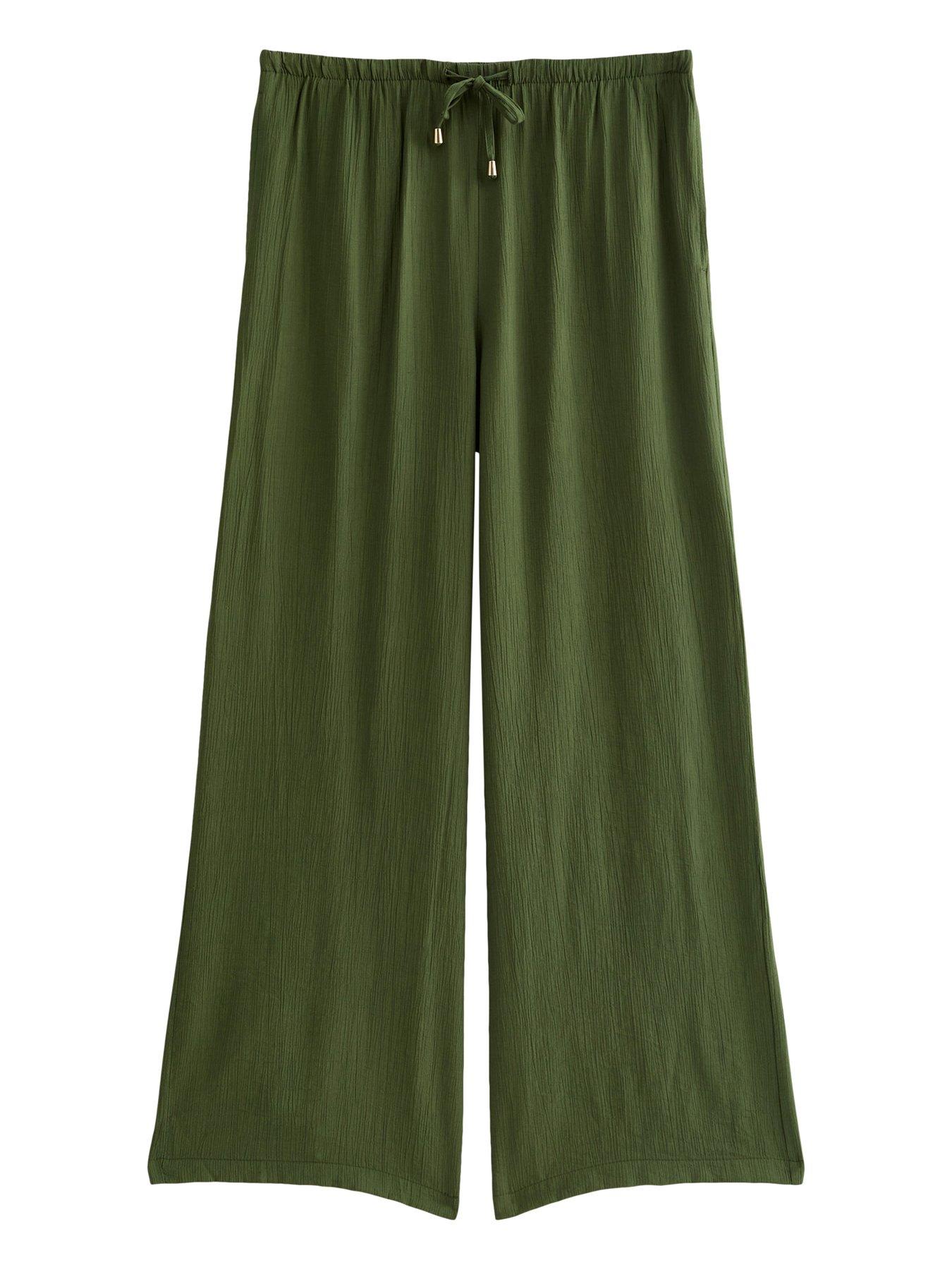 Image 5 of 6 of New Look Khaki Crinkle Wide Leg Trousers - Green