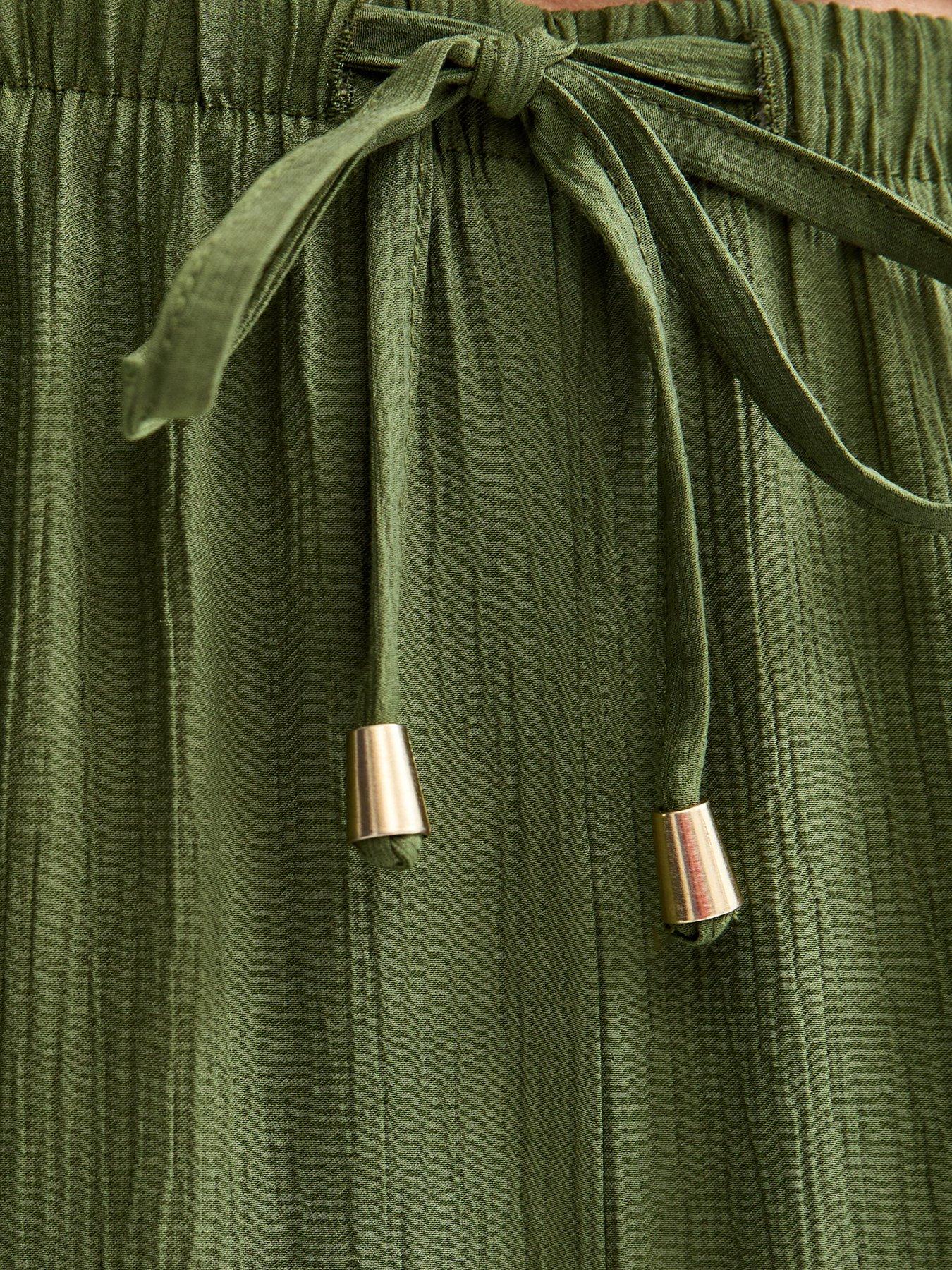 Image 6 of 6 of New Look Khaki Crinkle Wide Leg Trousers - Green