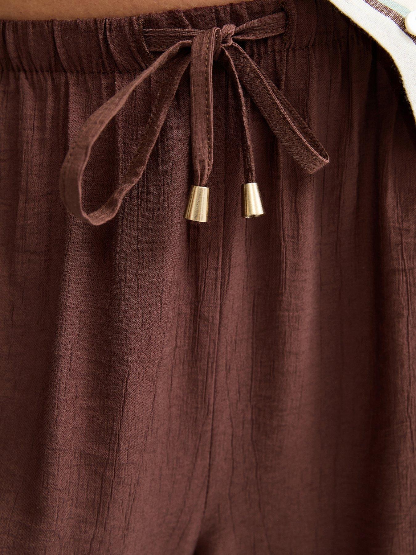 Image 4 of 6 of New Look Dark Brown Crinkle Wide Leg Trousers