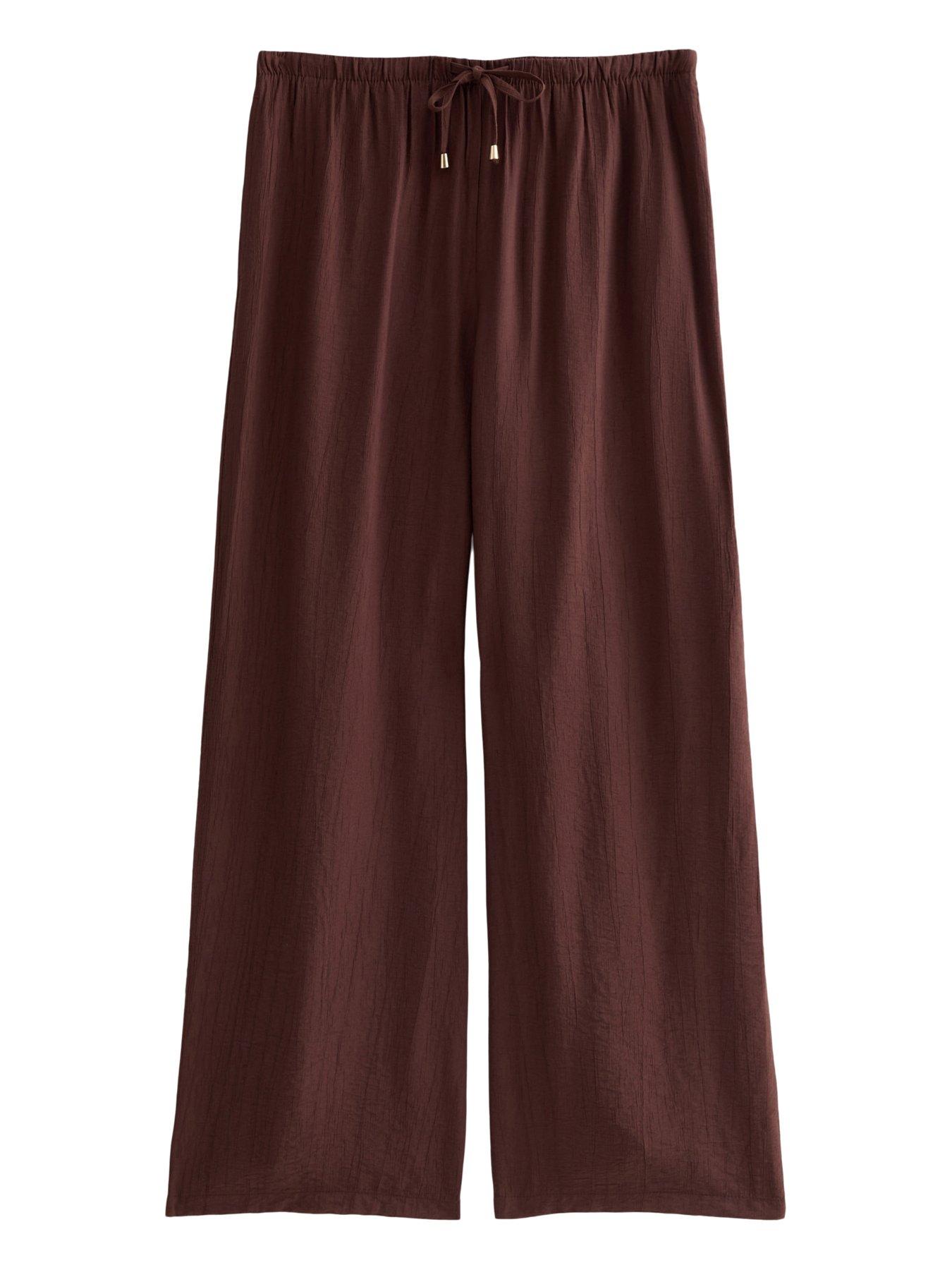 Image 5 of 6 of New Look Dark Brown Crinkle Wide Leg Trousers