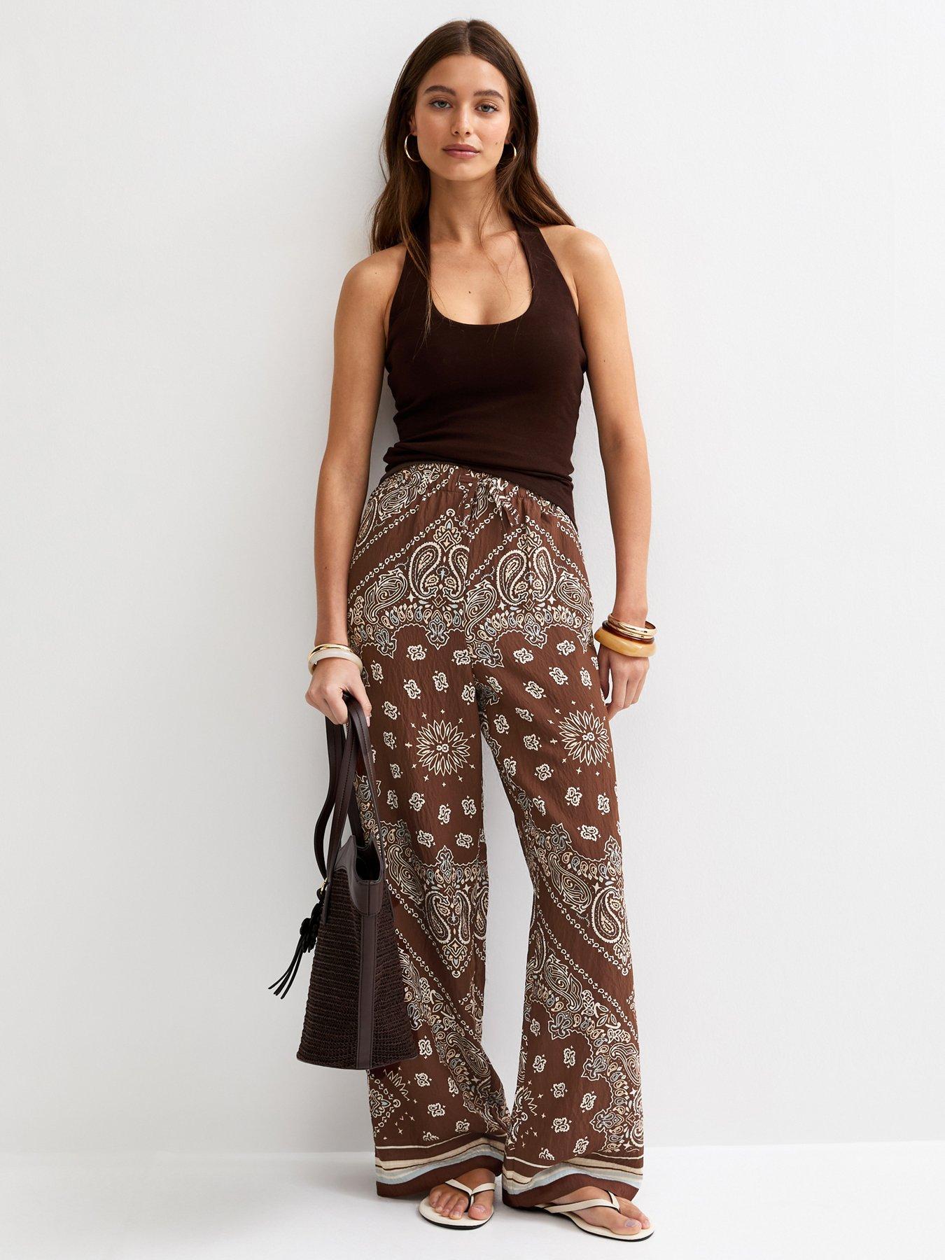 New Look Brown Paisley Wide Leg Trousers