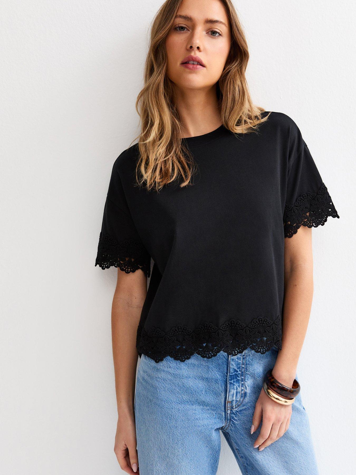 New Look Lace Trim Top - Black