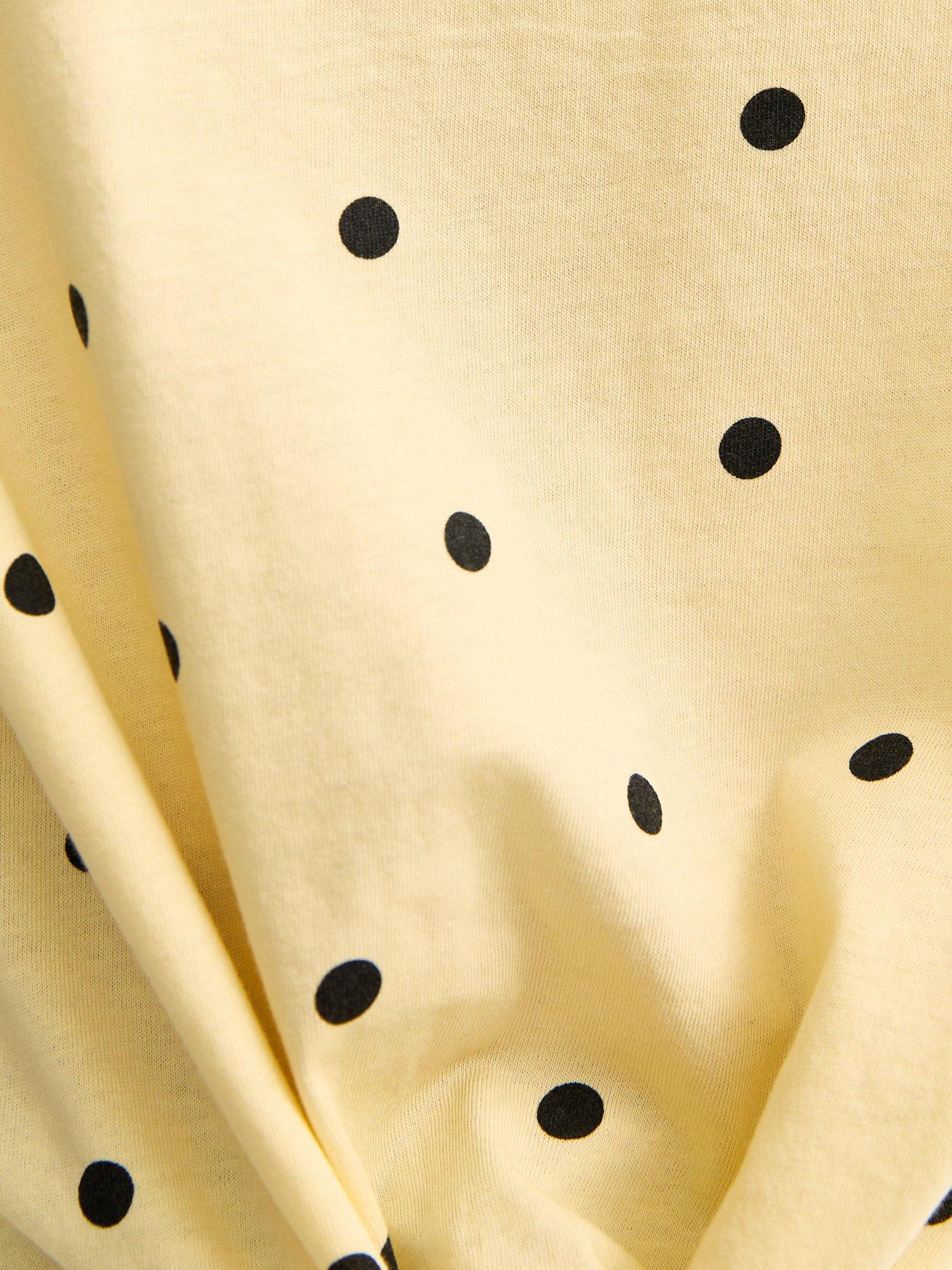 Image 4 of 4 of New Look Polka Dot Tie Front Top - Yellow