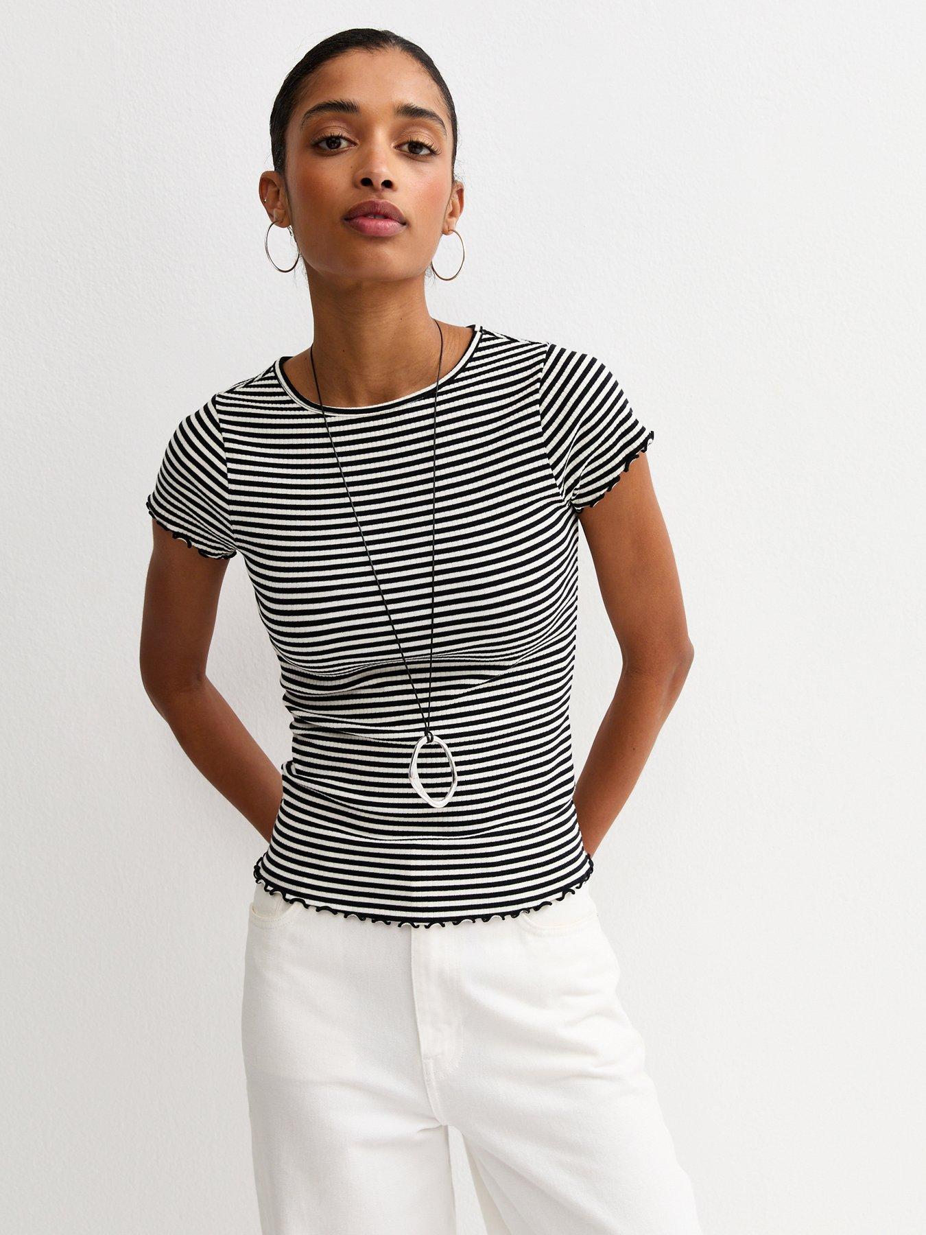New Look Striped Babylock T-Shirt - Black