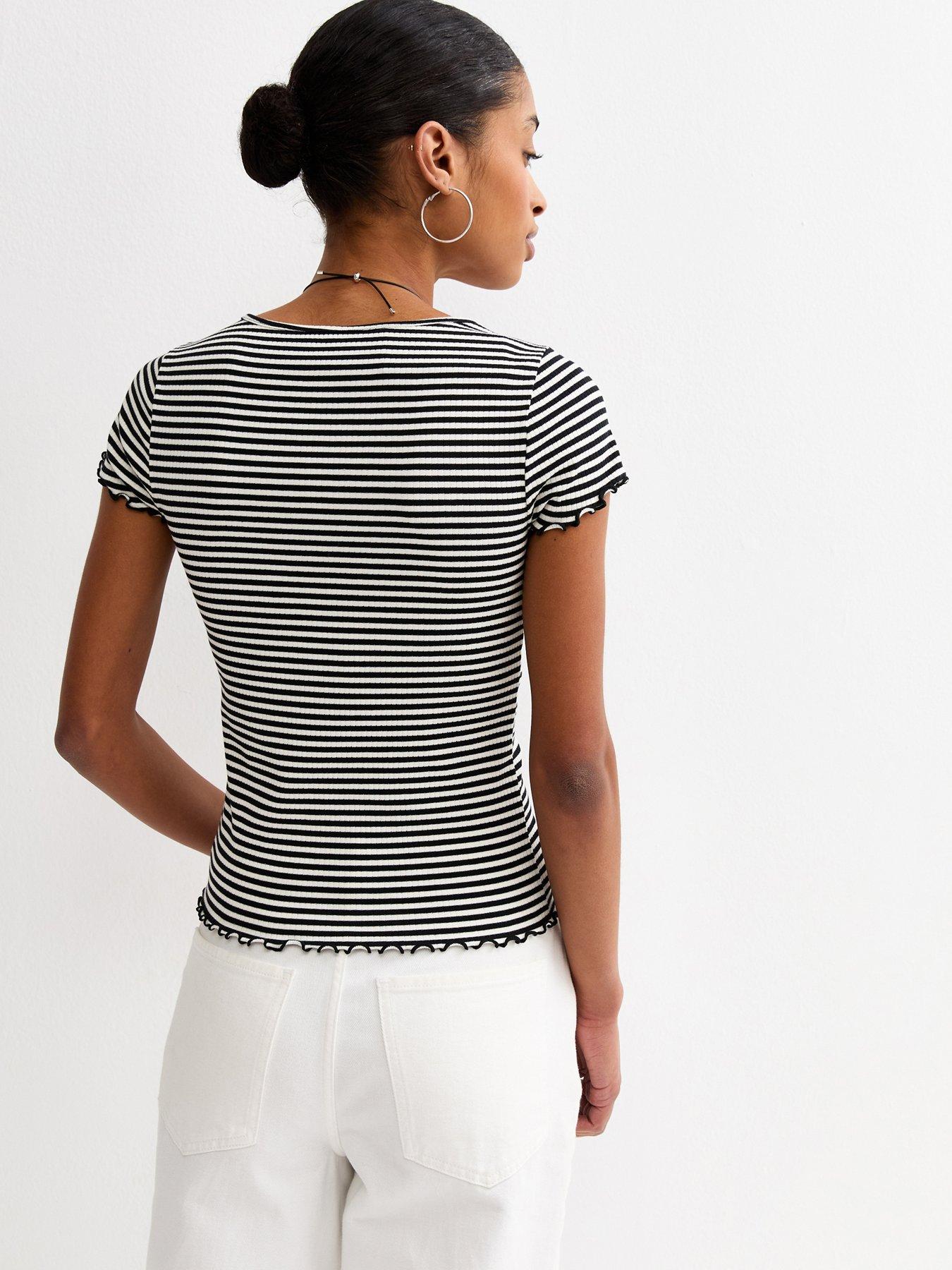 Image 2 of 5 of New Look Striped Babylock T-Shirt - Black
