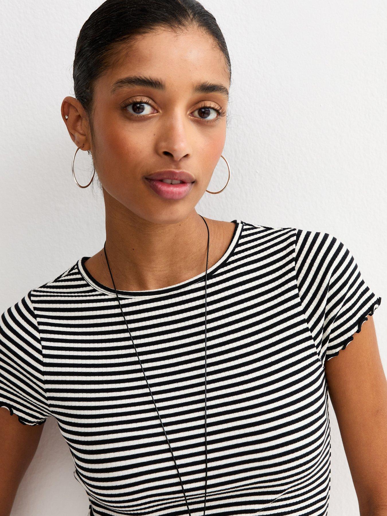Image 4 of 5 of New Look Striped Babylock T-Shirt - Black