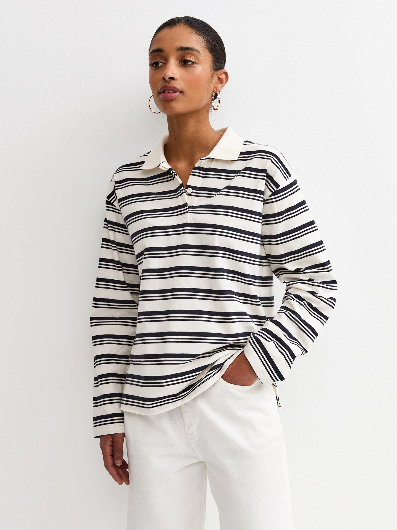 New Look Cream Cotton Striped Long Sleeve Rugby Top