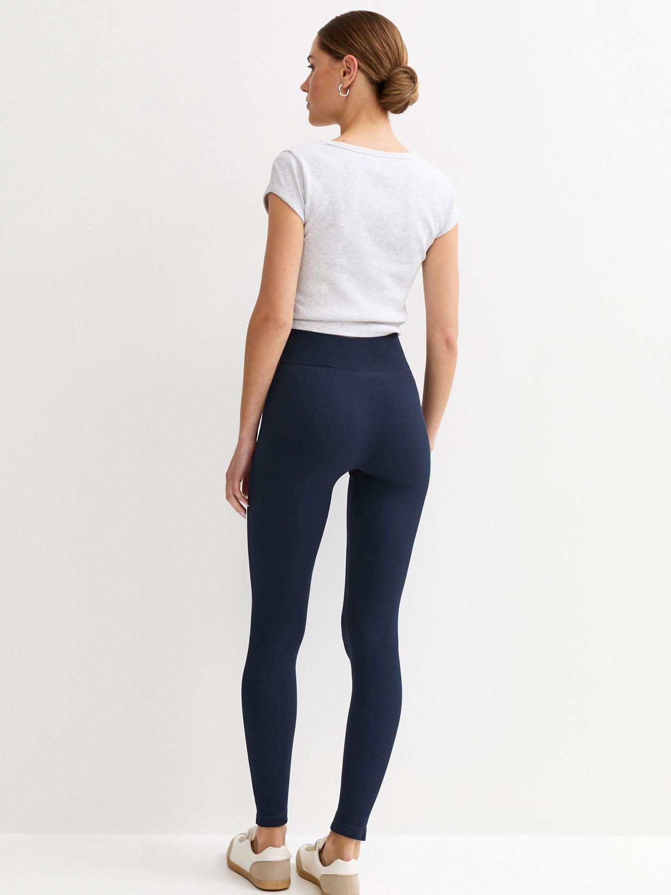 Image 2 of 5 of New Look Navy Seamless Ribbed Jersey Leggings - Blue