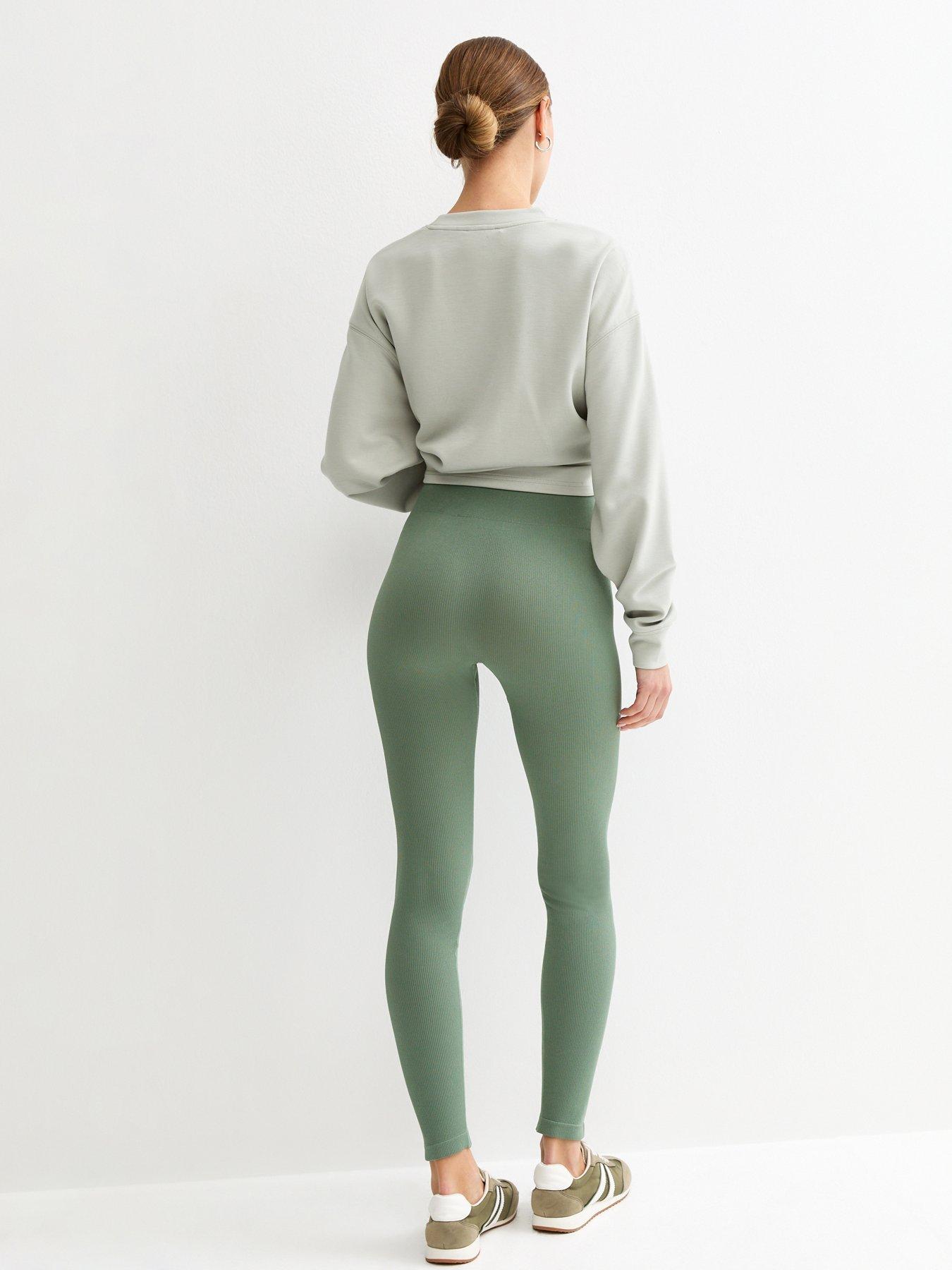 Image 2 of 5 of New Look Seamless Ribbed Jersey Leggings - Light Green
