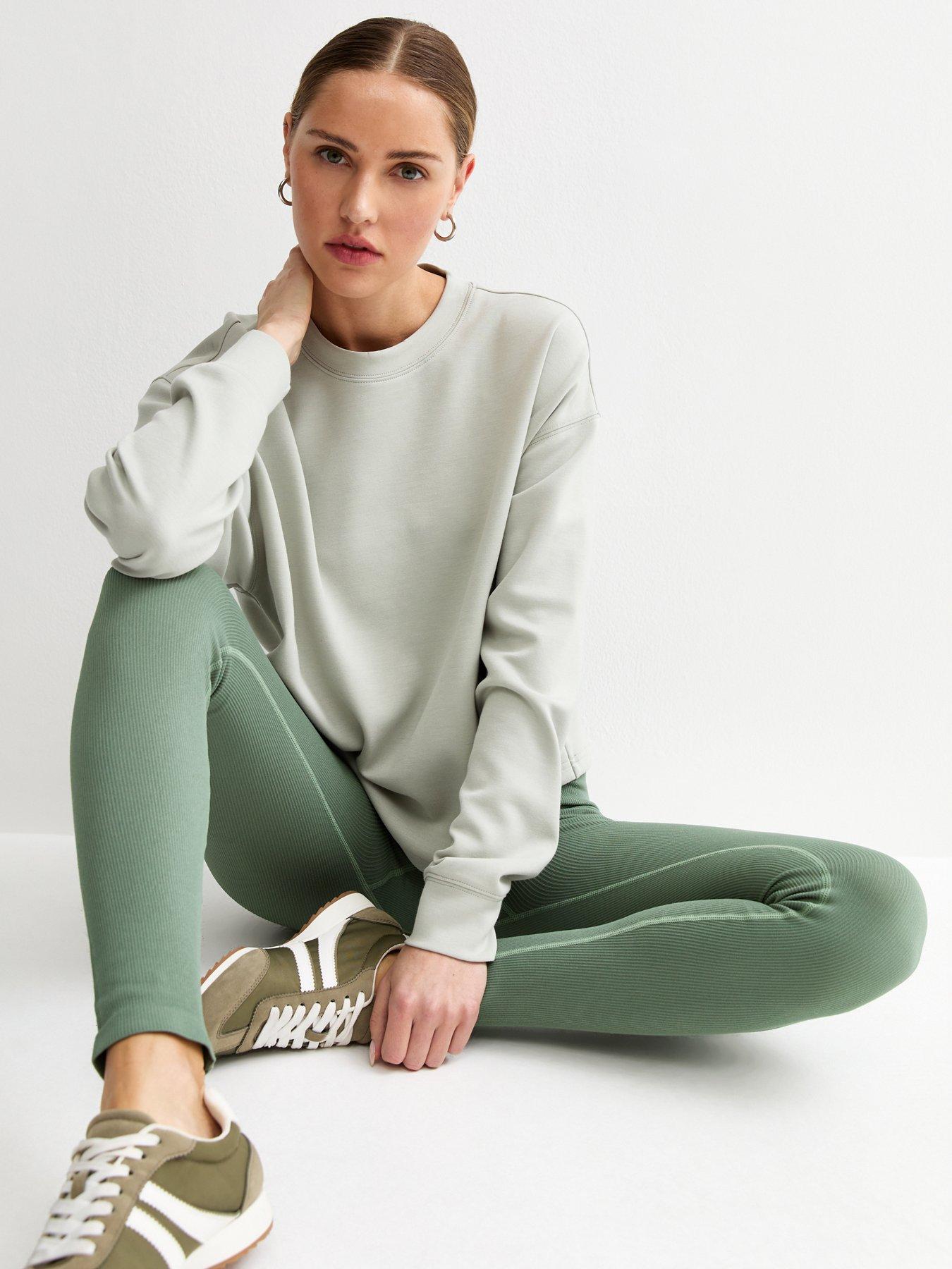 Image 3 of 5 of New Look Seamless Ribbed Jersey Leggings - Light Green