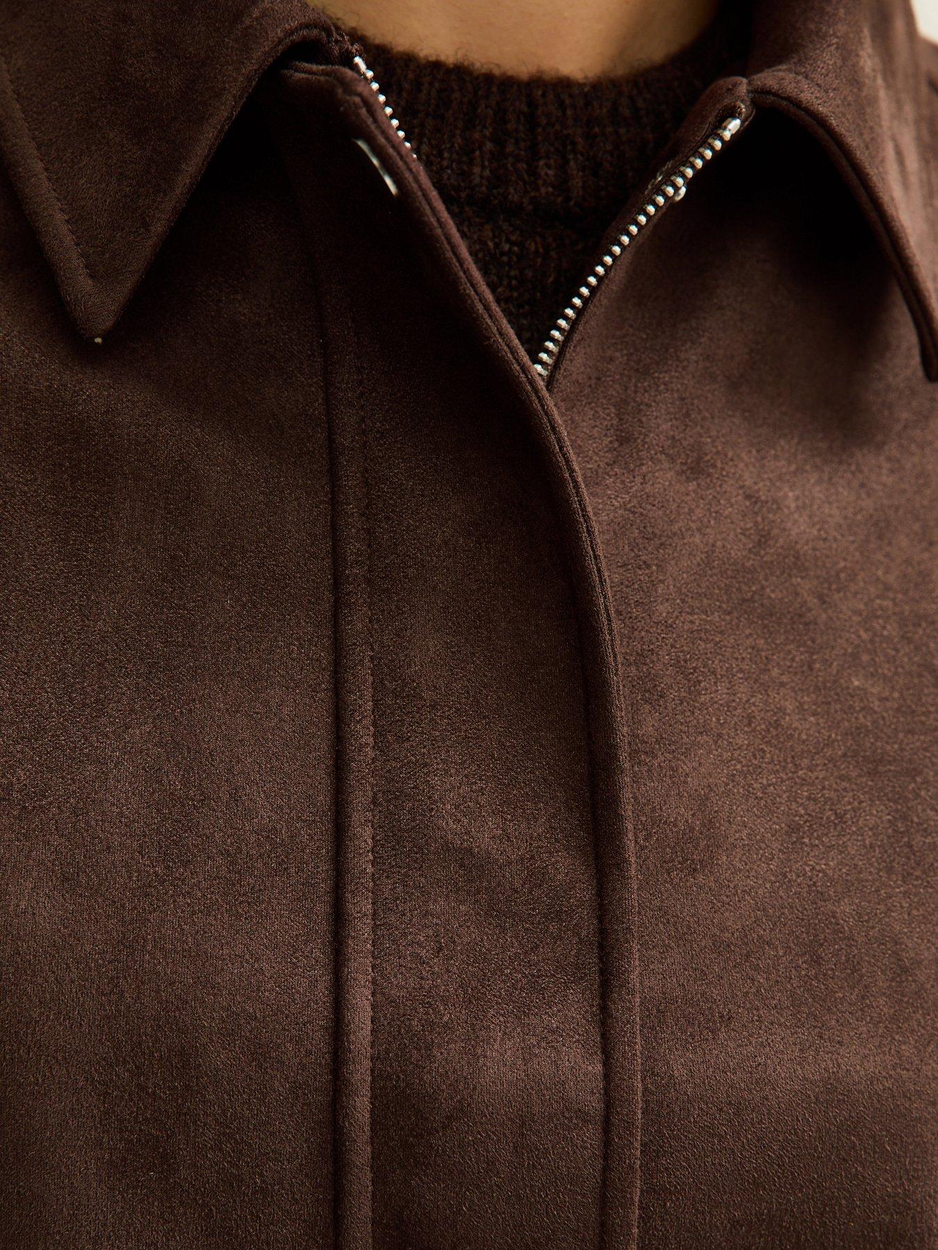 Image 5 of 5 of New Look Faux Suede Bubble Hem Jacket - Brown