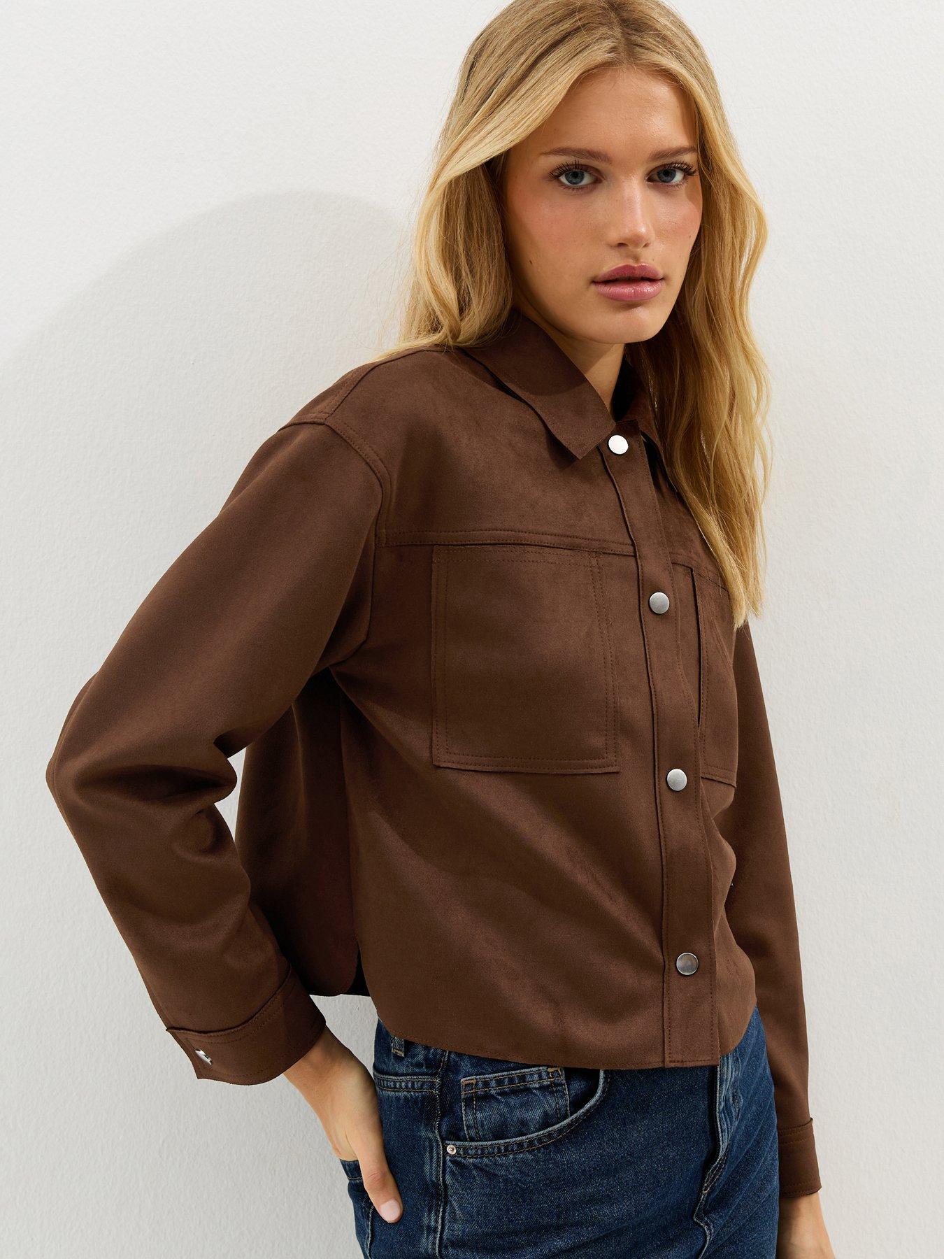 New Look Faux Suede Boxy Shacket - Dark Brown