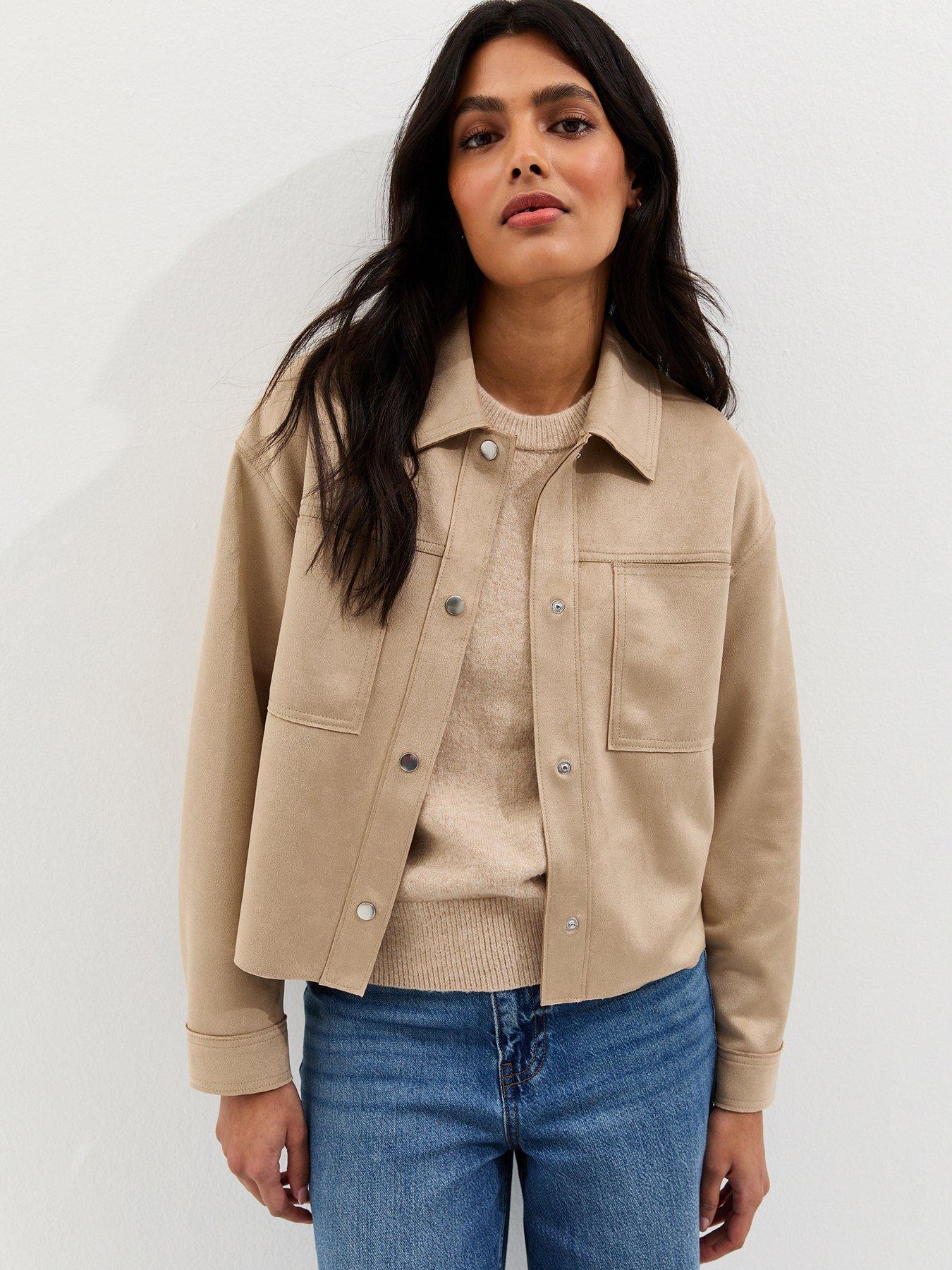 New Look Faux Suede Boxy Shacket - Stone | Very
