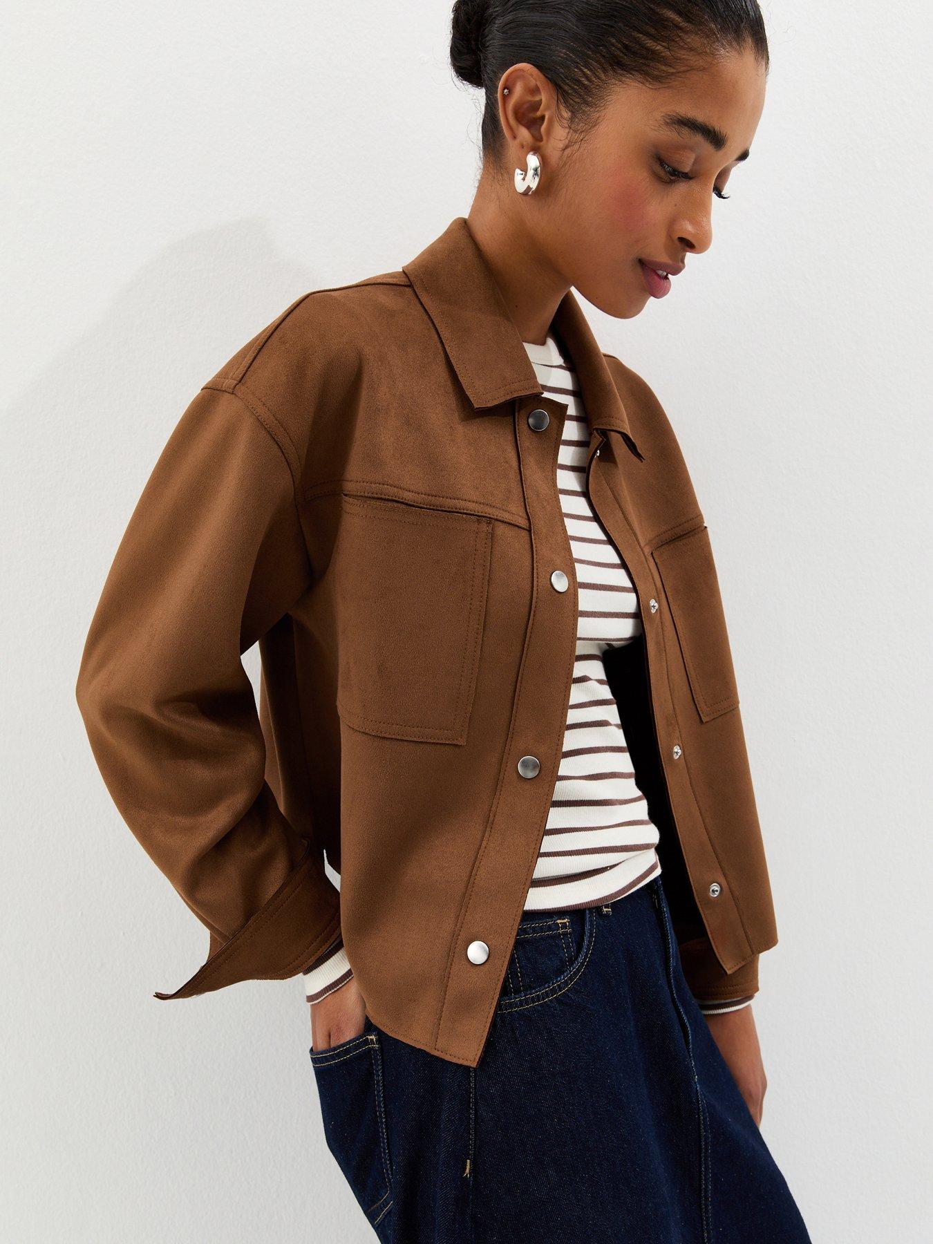 New Look Tan Faux Suede Boxy Shacket - Brown