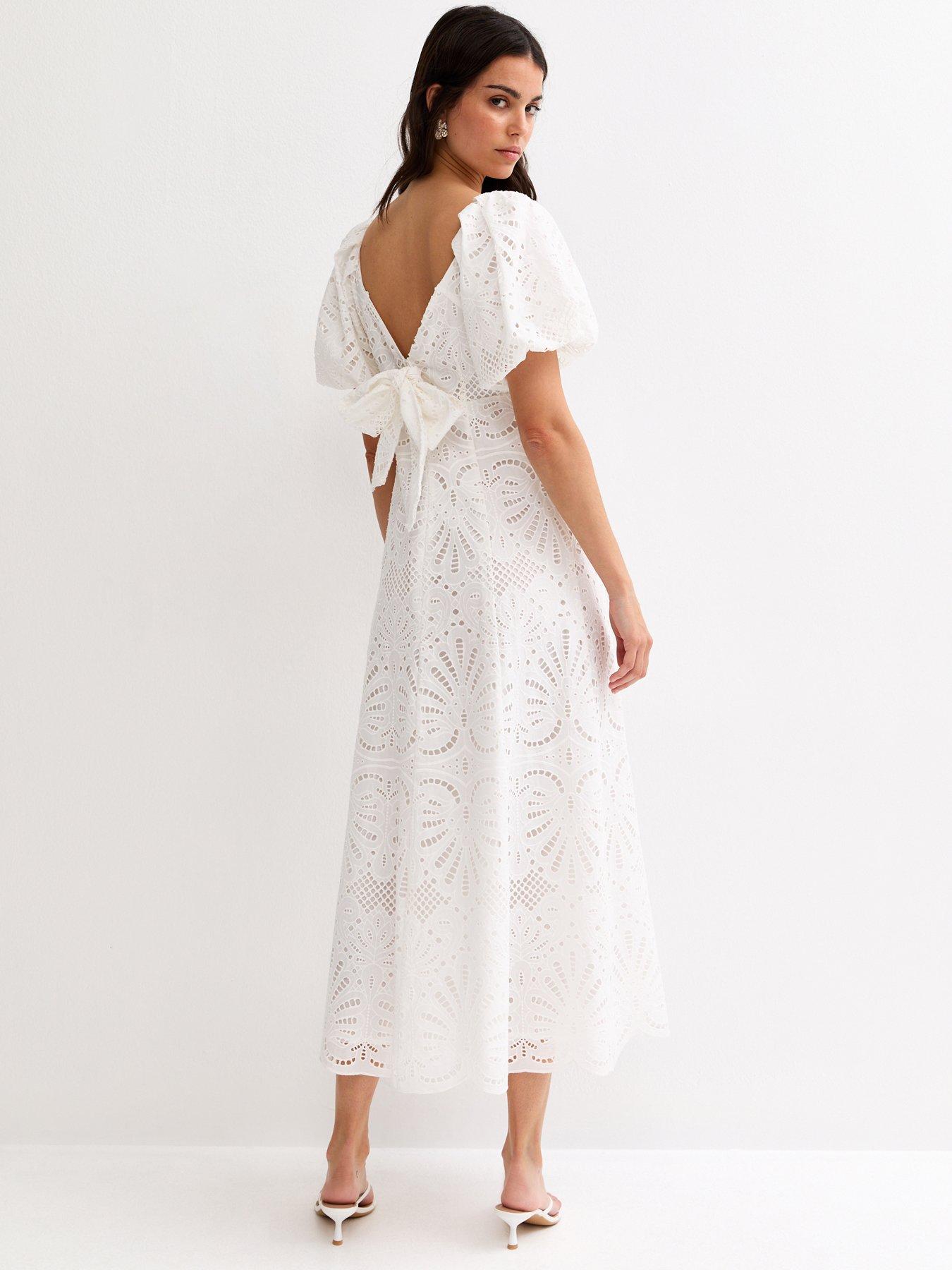 Image 2 of 6 of New Look White Cutwork Tie Back Midi Dress