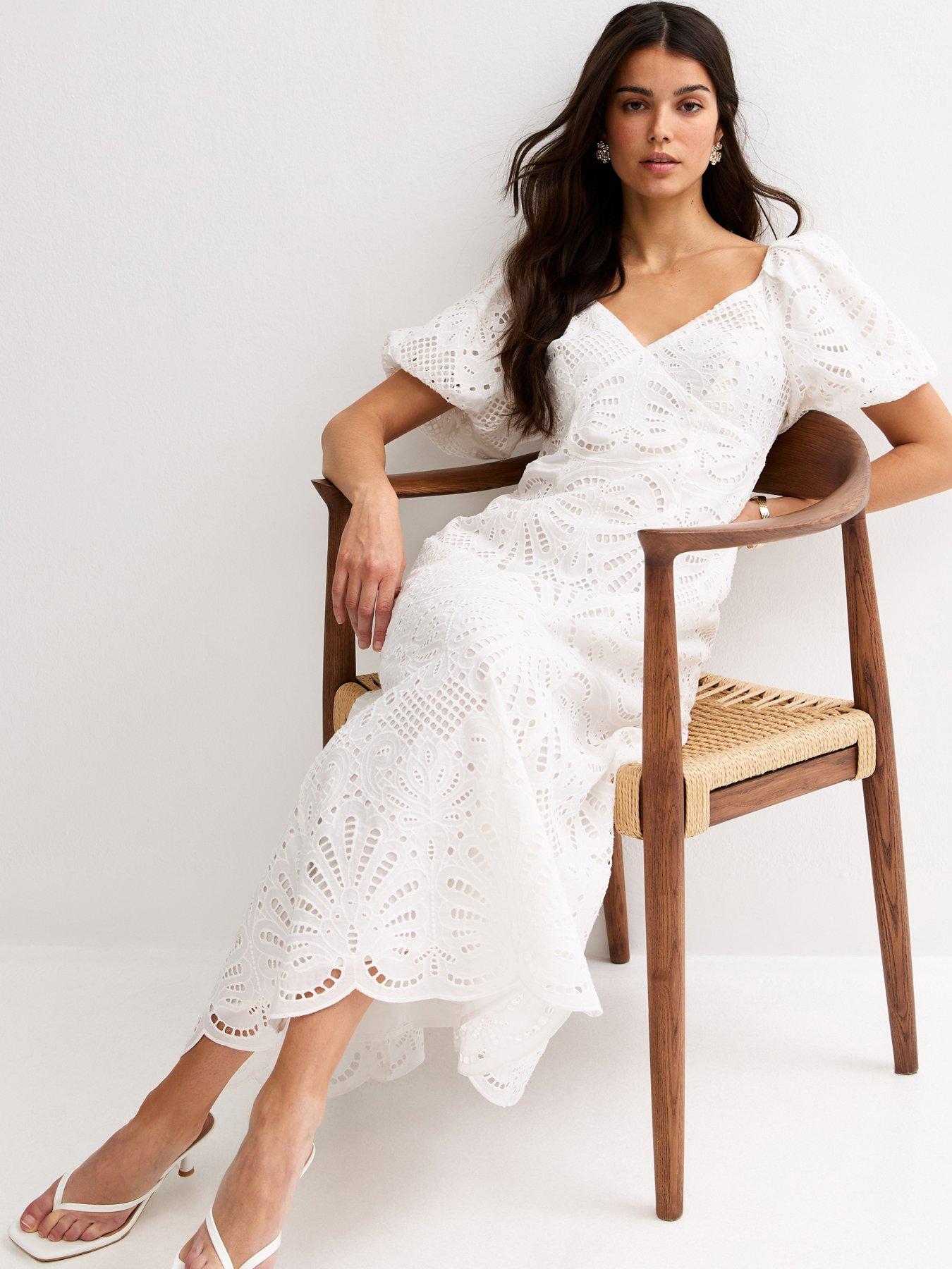 Image 3 of 6 of New Look White Cutwork Tie Back Midi Dress