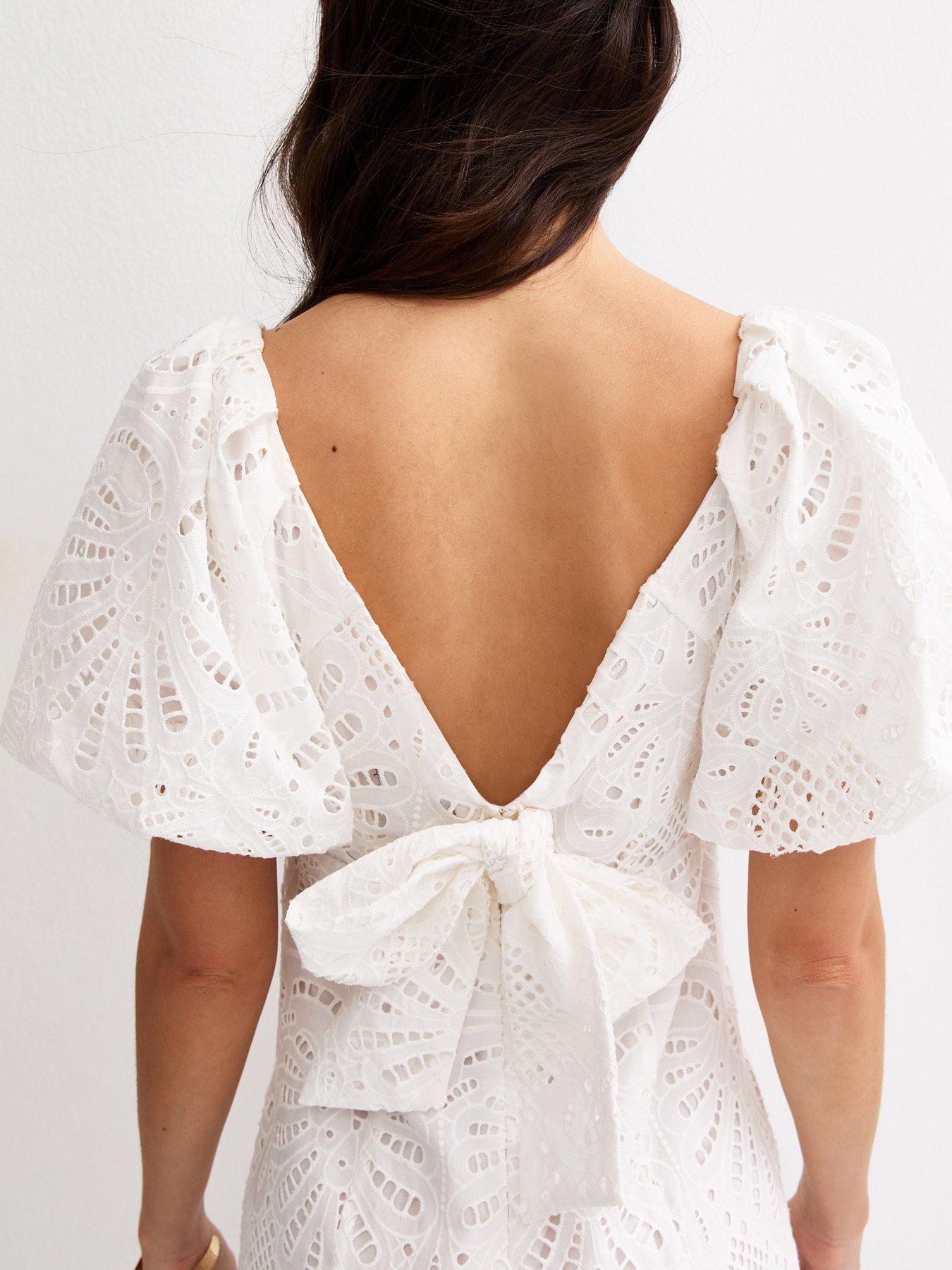 Image 5 of 6 of New Look White Cutwork Tie Back Midi Dress