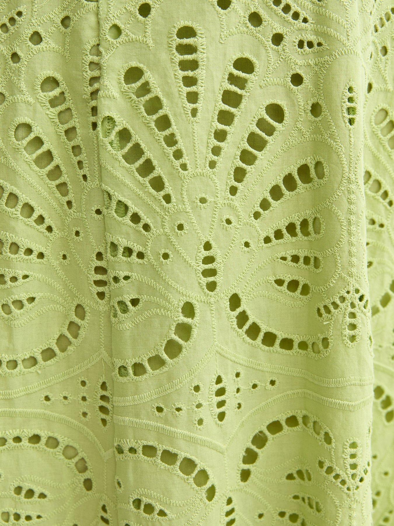 Image 5 of 5 of New Look Light Green Broderie Anglaise Puff Sleeve Midi Dress