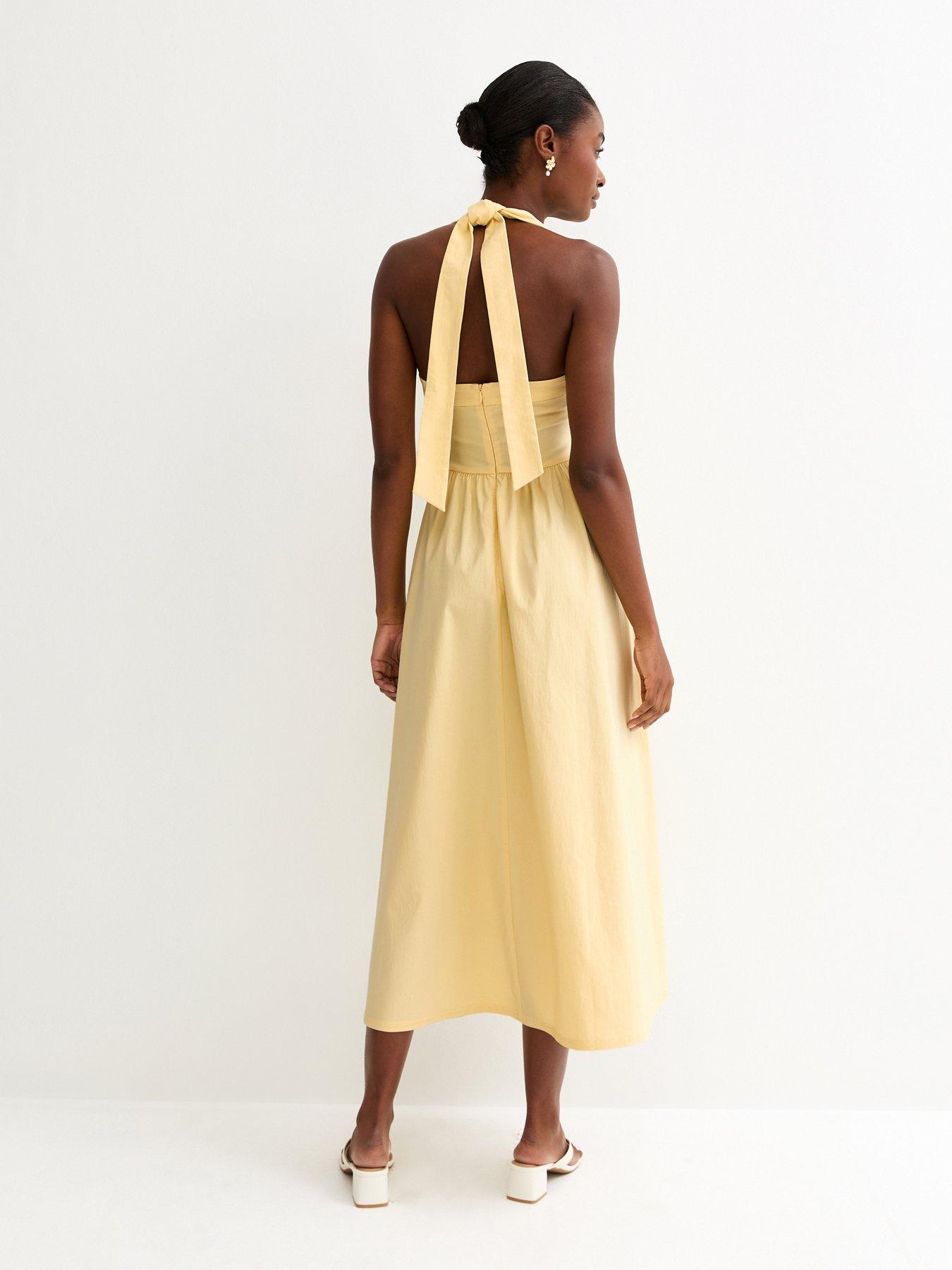 Image 2 of 5 of New Look Embroidered Halter Midi Dress - Light Yellow
