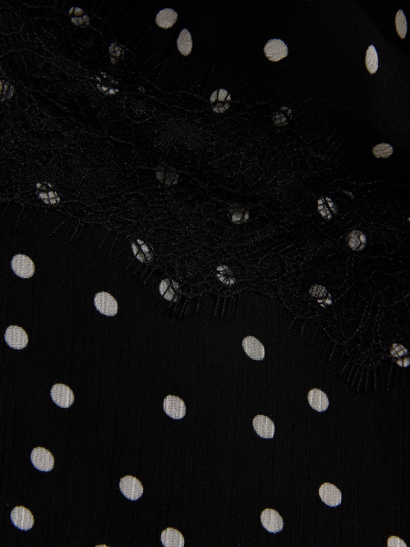 Image 5 of 5 of New Look Black Polka Dot Chiffon Tiered Midi Dress