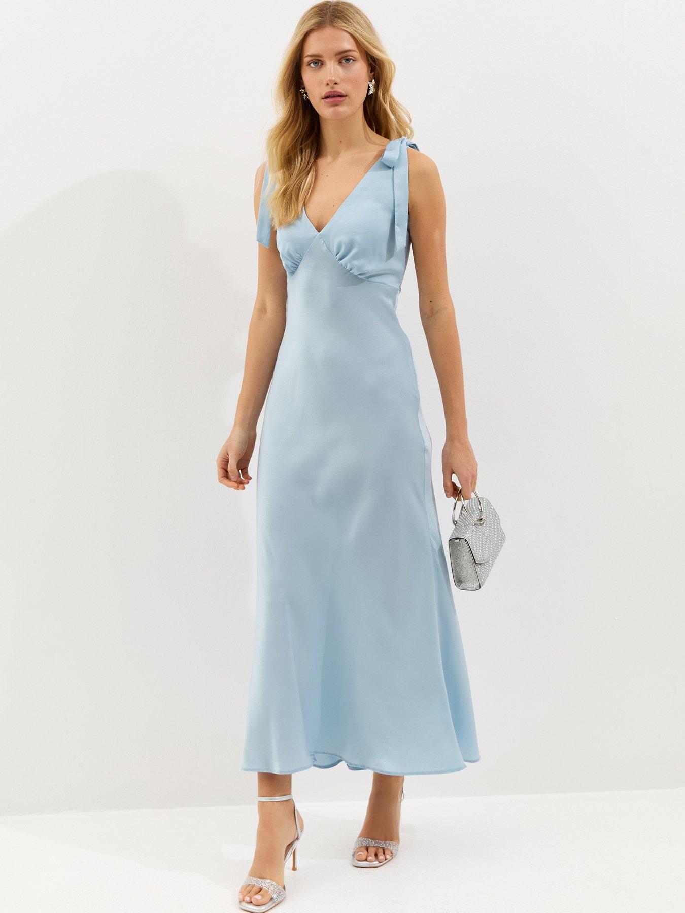 New Look Tie Shoulder Plunge Maxi Dress - Light Blue | Very