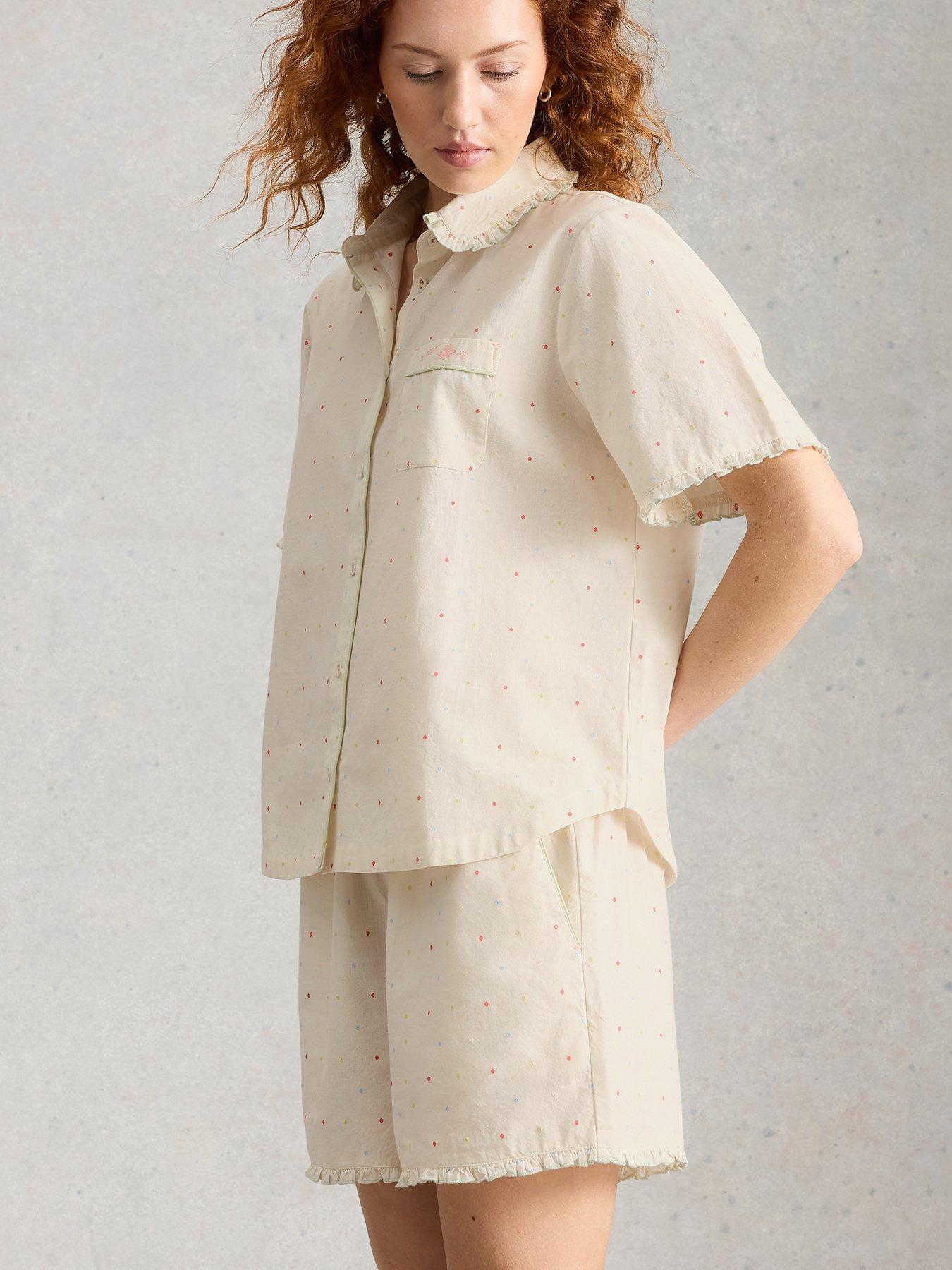 Image 1 of 6 of White Stuff Nelly Short Sleeve Pyjama Shirt - Cream