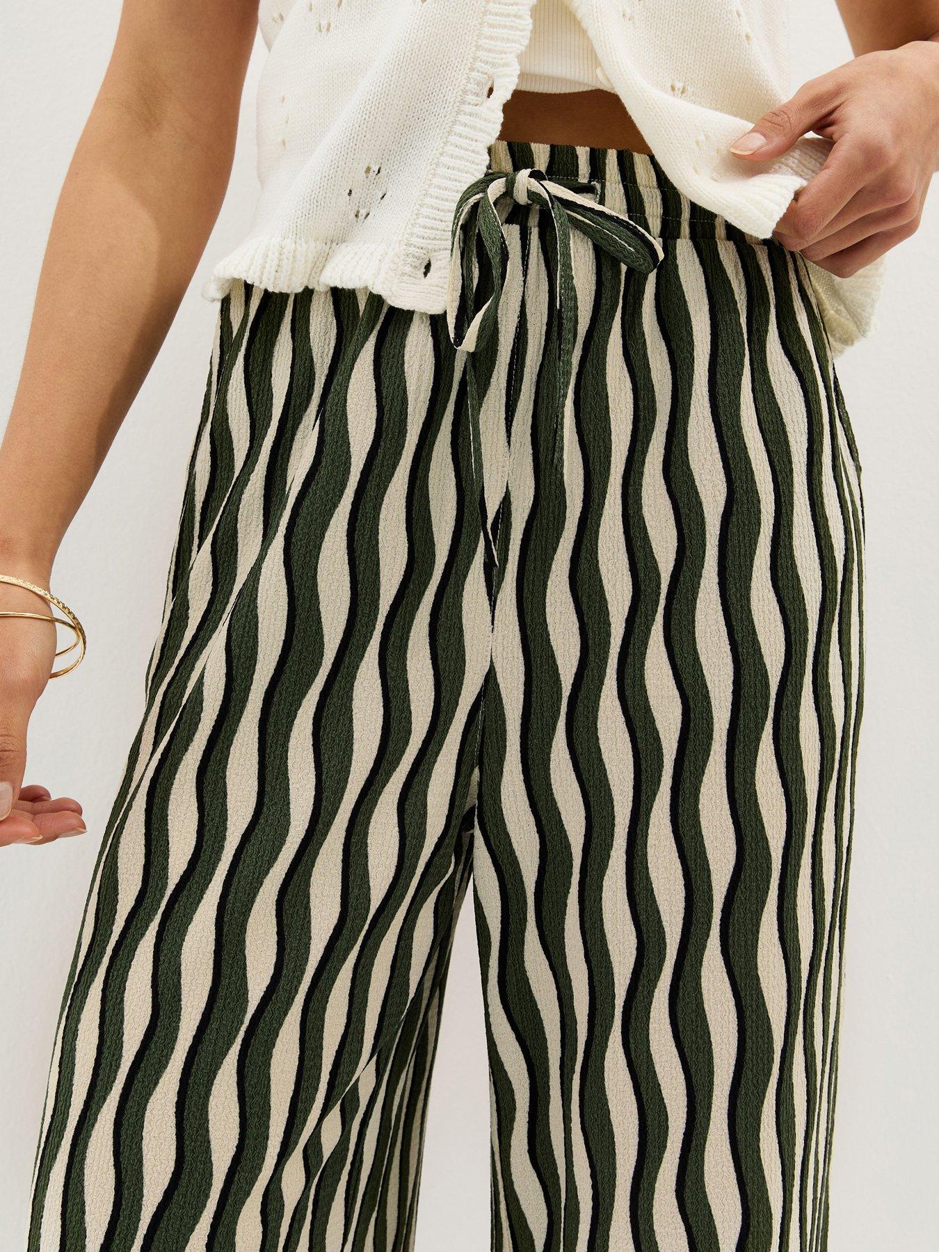 Image 4 of 5 of New Look Jersey Wave Patterned Wide Leg Trousers - Green