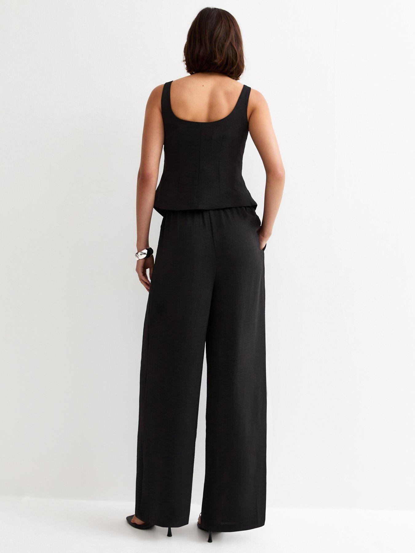 Image 2 of 5 of New Look Wide Leg Pleated Trousers - Black
