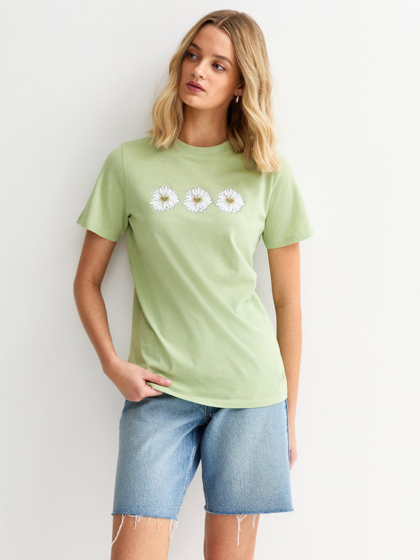New Look Daisy Print T-Shirt - Green
