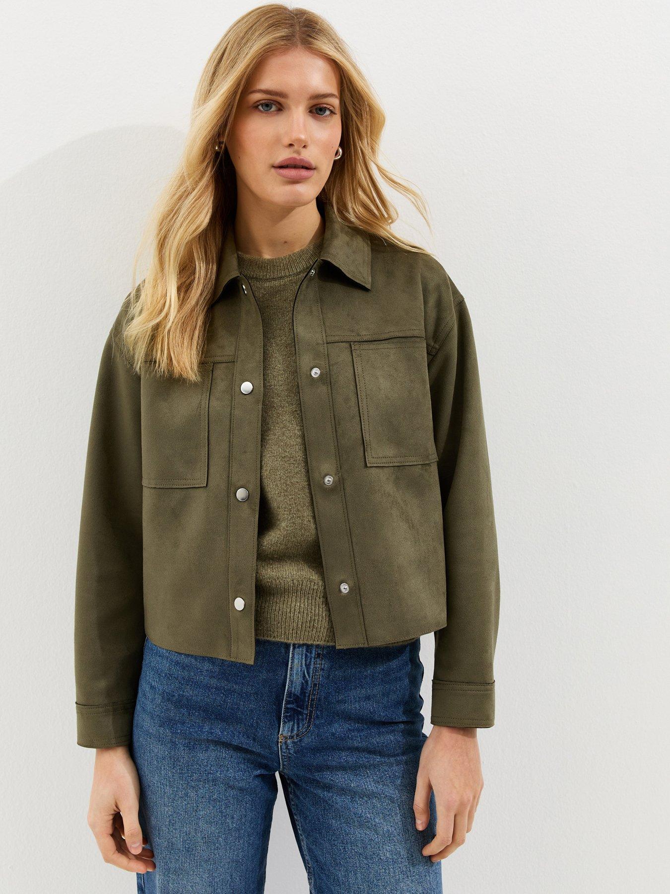 New Look Faux Suede Boxy Shacket - Khaki