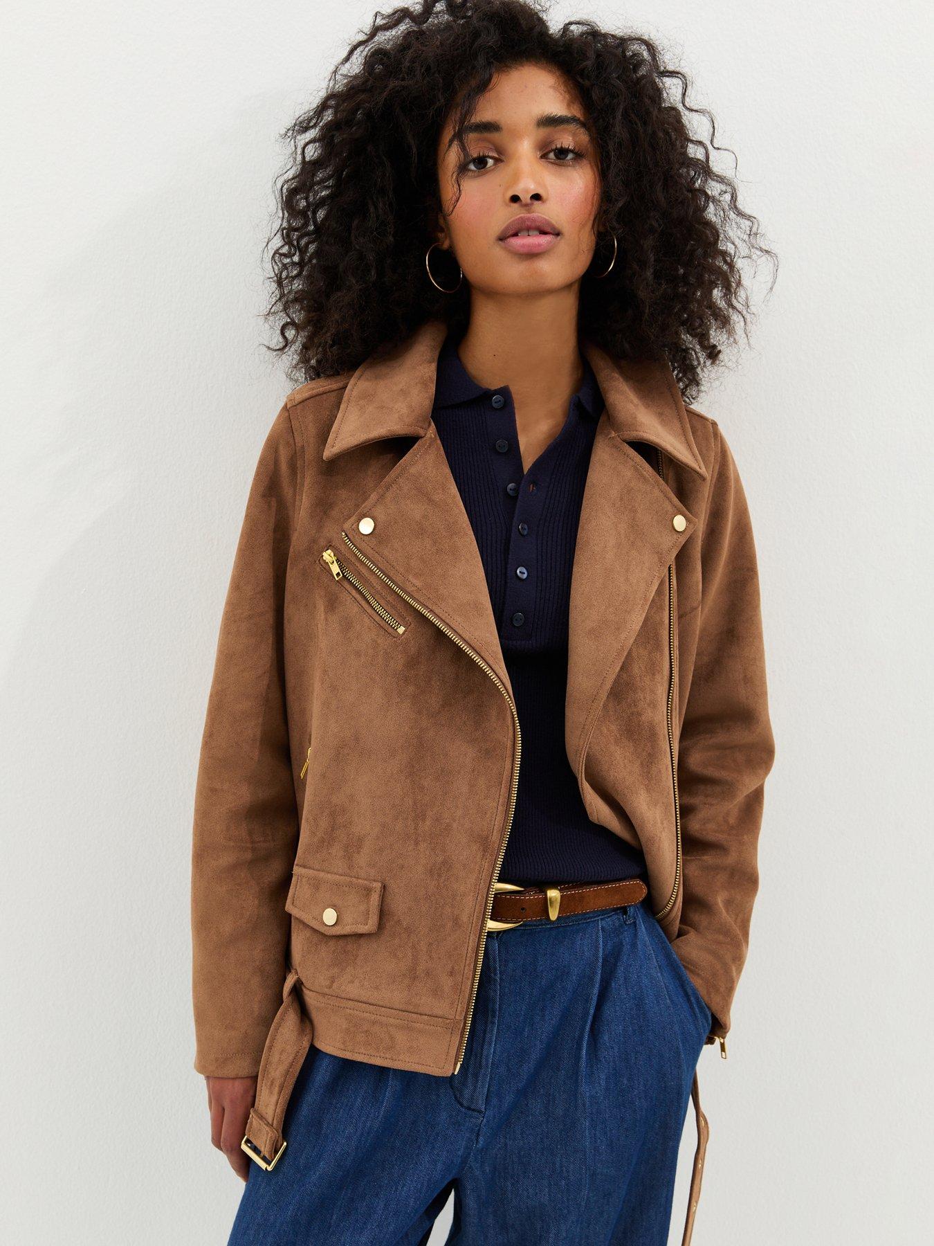 New Look Tan Oversized Faux Suede Biker Jacket