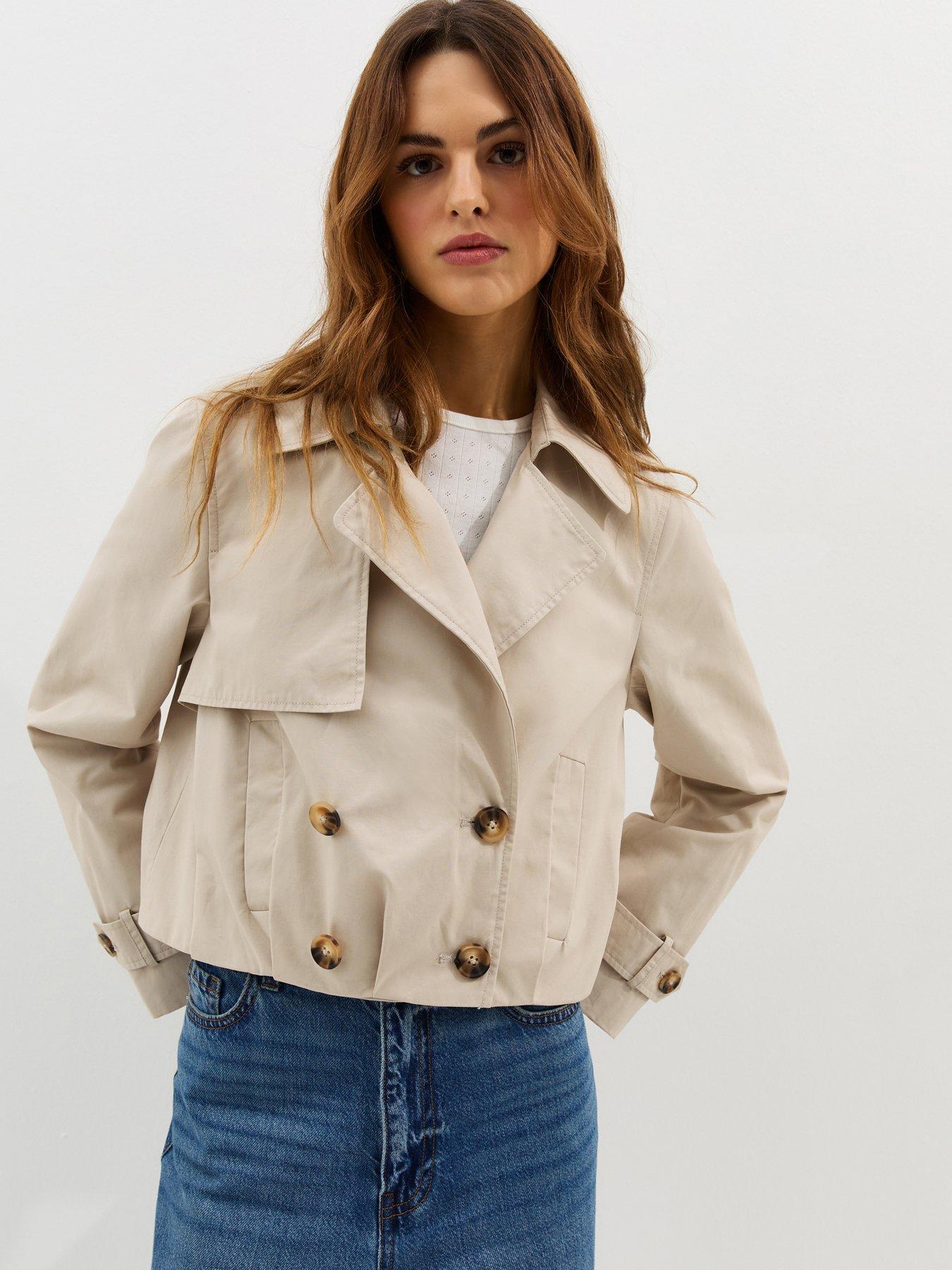 New Look Cropped Trench Mac Jacket - Stone