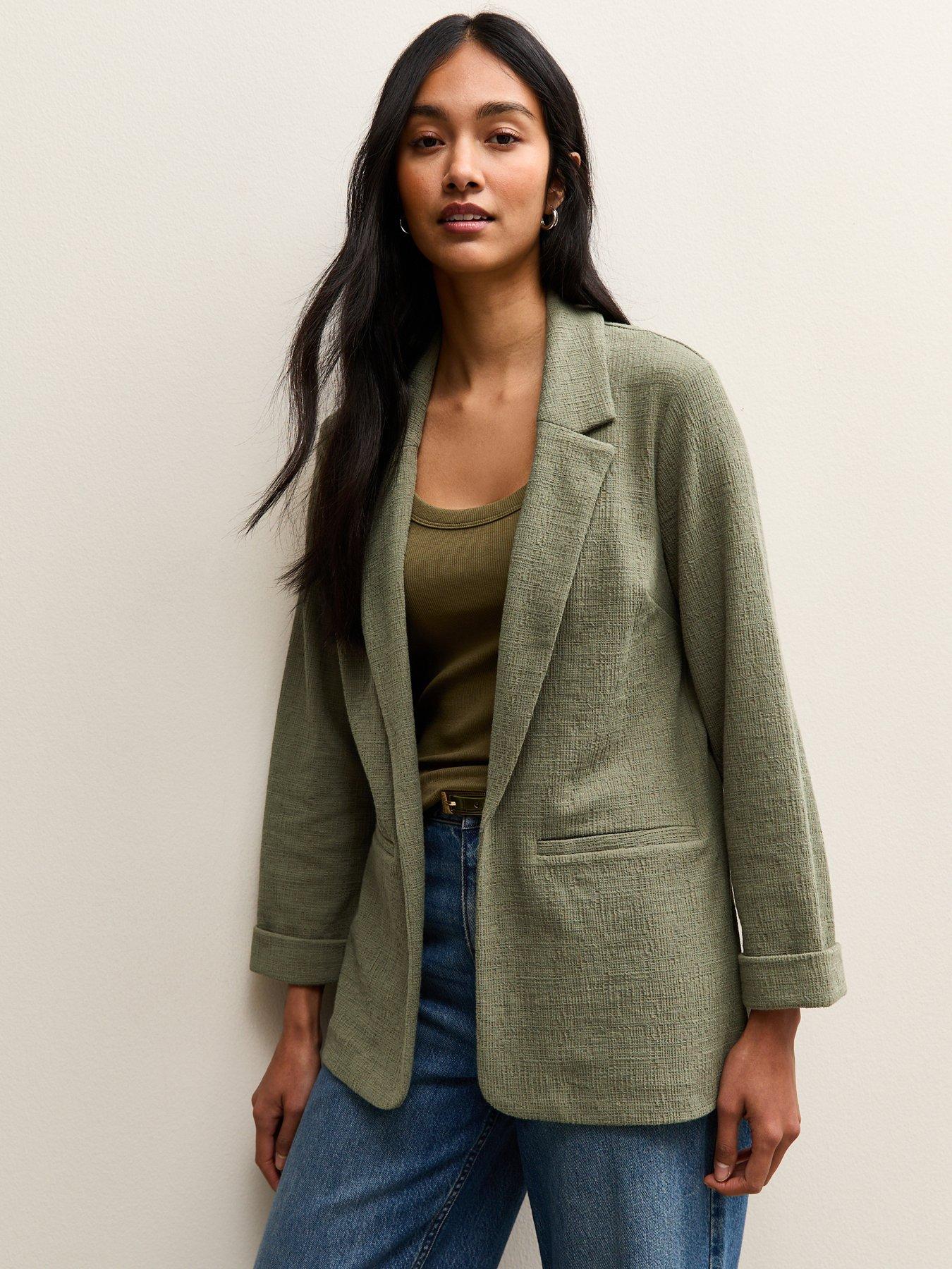 New Look Stretchy Textured Jersey Blazer - Dark Khaki
