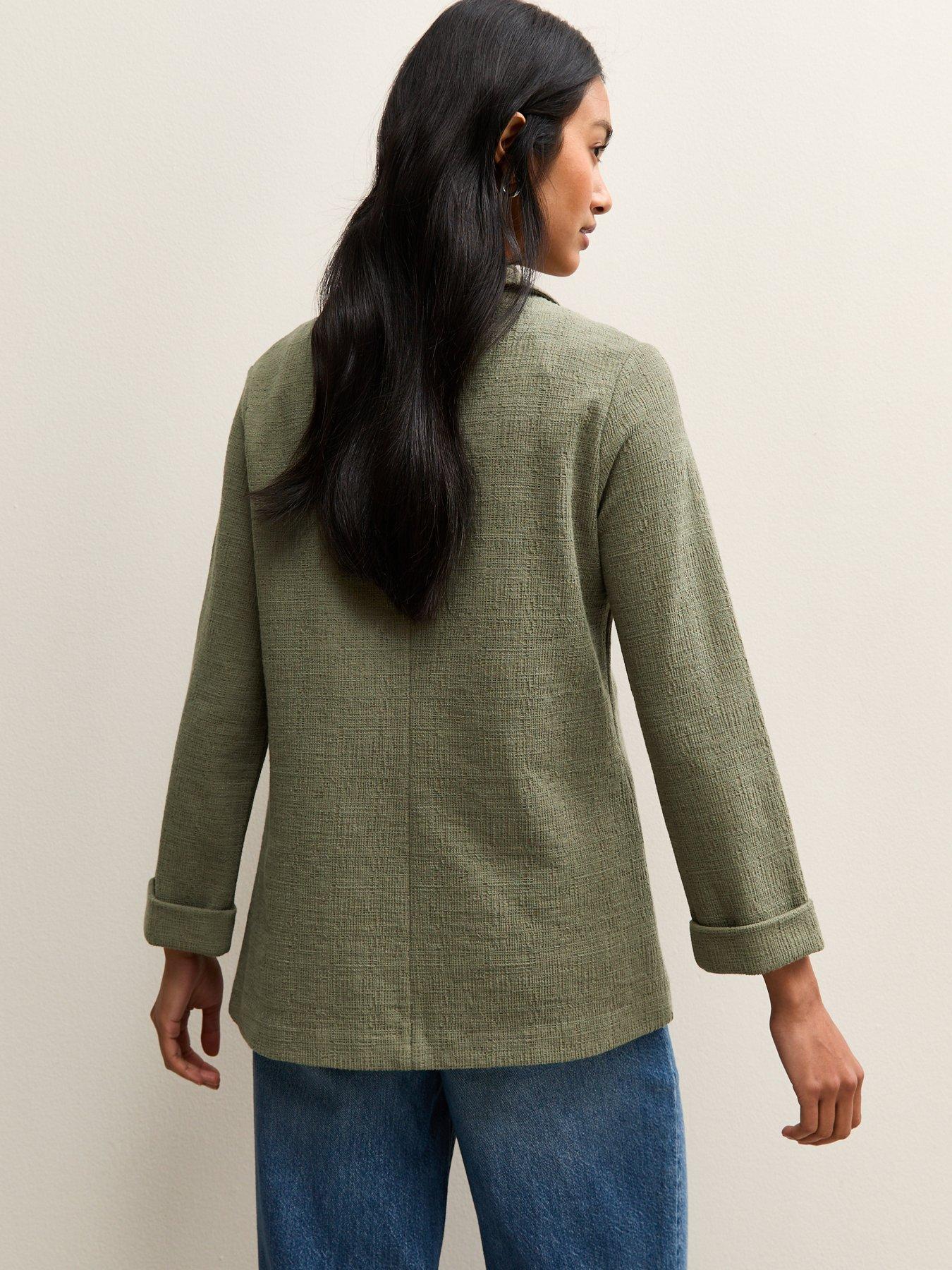 Image 2 of 5 of New Look Stretchy Textured Jersey Blazer - Dark Khaki